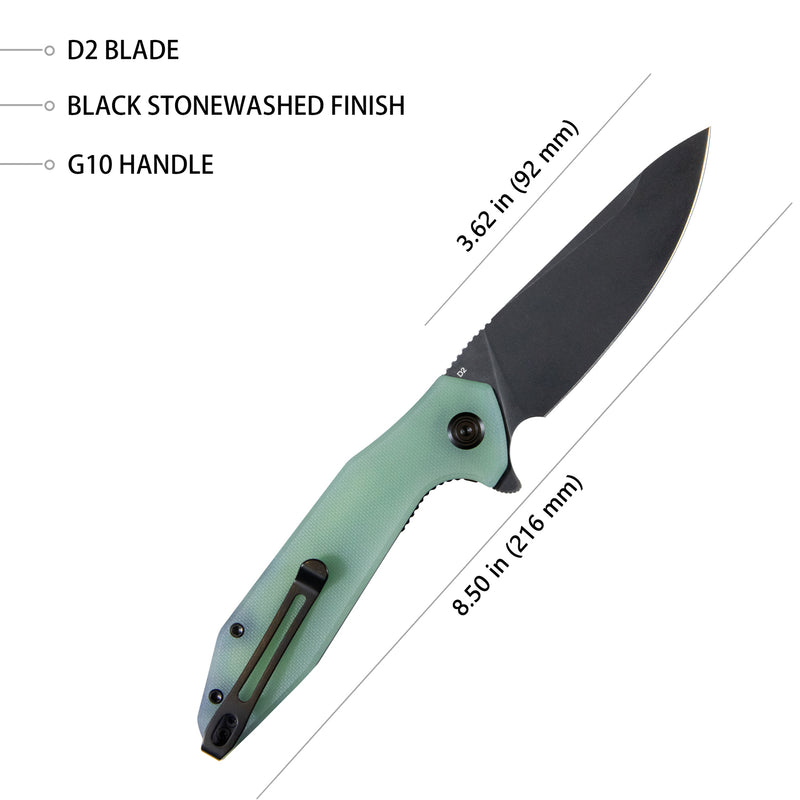Nova Liner Lock Flipper Folding Pocket Knife Jade G10 Handle Blackwashed D2 KU117G