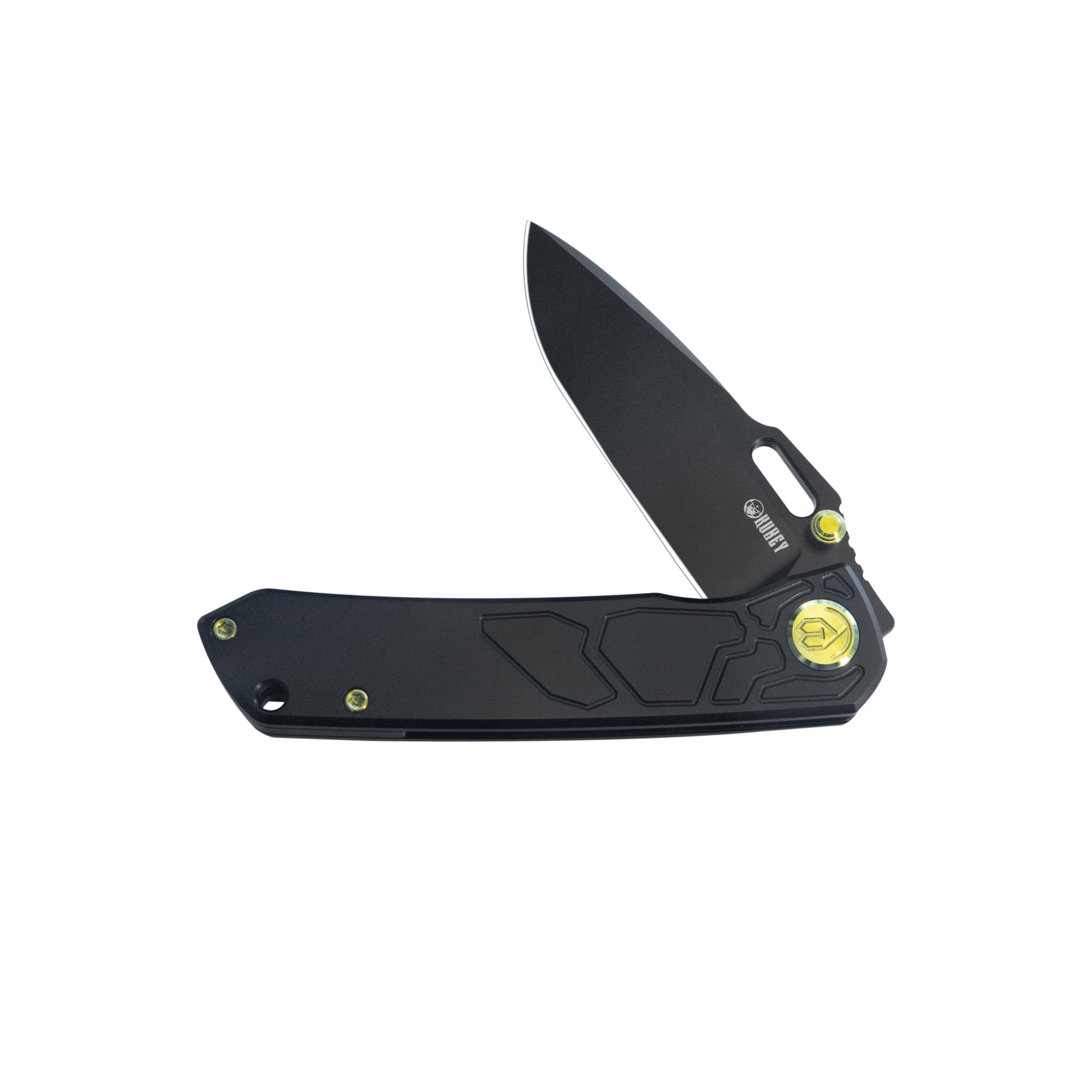 Kubey Blackout Frame Lock Folding Knife Black Titanium Handle 3.15
