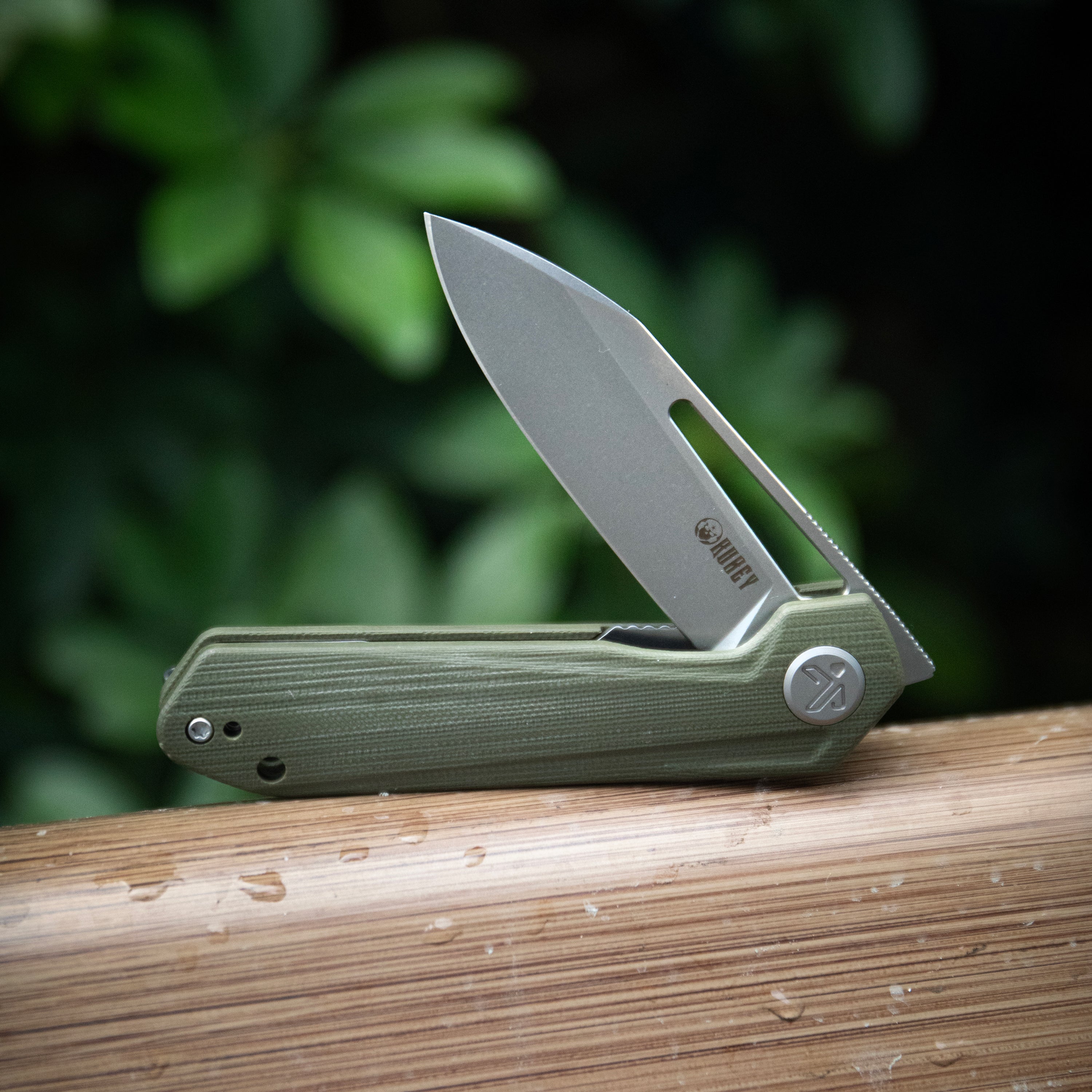Kubey Royal CM Designs EDC Pocket Knife Front Flipper Purple G10 Handle 2.99" Stonewash 14C28N KU321U