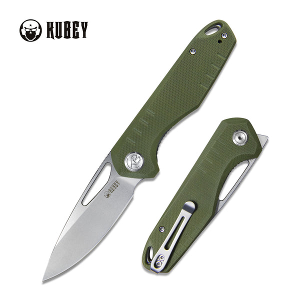 Kubey Doris Klappmesser Liner Lock Front Flipper Folding Knife Green G10 Handle 3.27" Bead Blasted Finish D2 KU324D