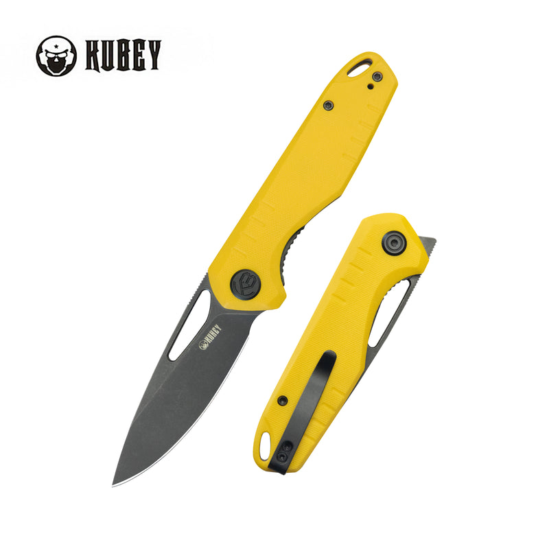 Doris Liner Lock Front Flipper Folding Knife Yellow G10 Handle 3.27" Blackwash Finish 14C28N KU324G