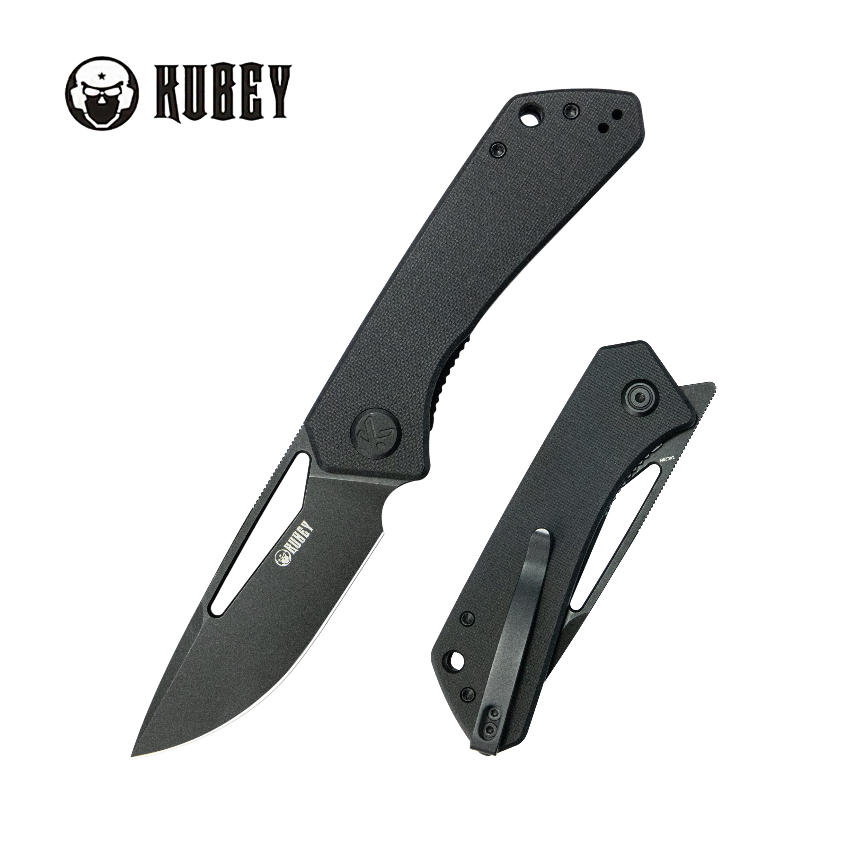 Kubey Thalia Front Flipper EDC Pocket Folding Knife Black G10 Handle 3.27" Blackwash 14C28N KU331S