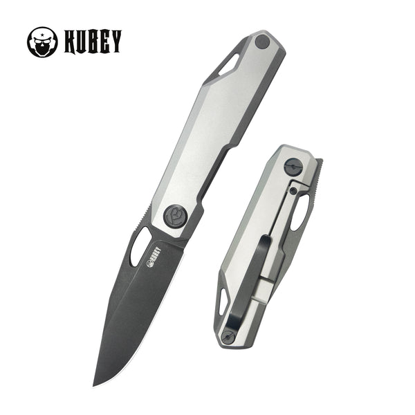 Verijero Fronter Flipper Pocket Folding Knife Grey 6AL4V Titanium Handle 3.35" Blackwash 14C28N KB340B