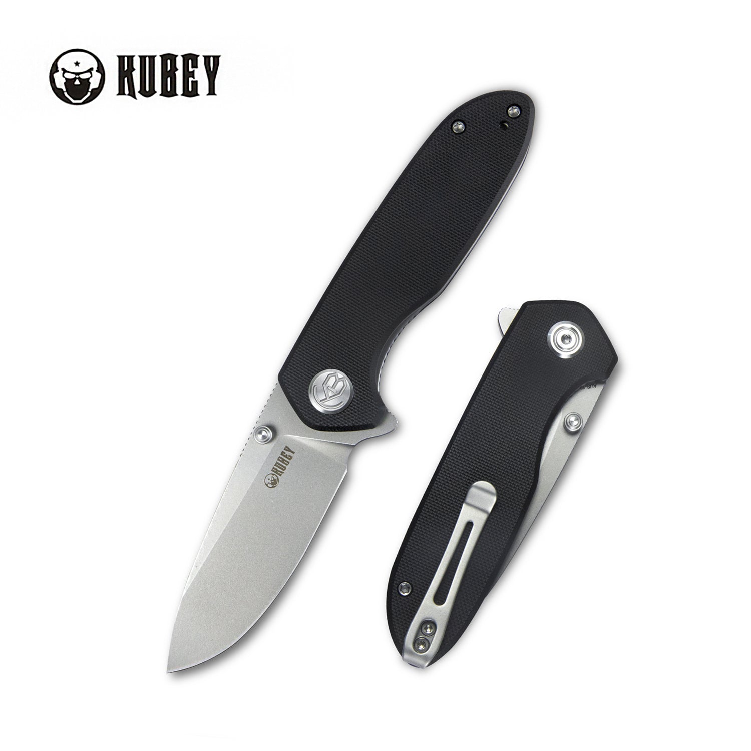 Kubey Belus Thumb Stud Everyday Carry Pocket Knife Black G10 Handle 2.95" Bead Blasted AUS-10 Blade KU342A