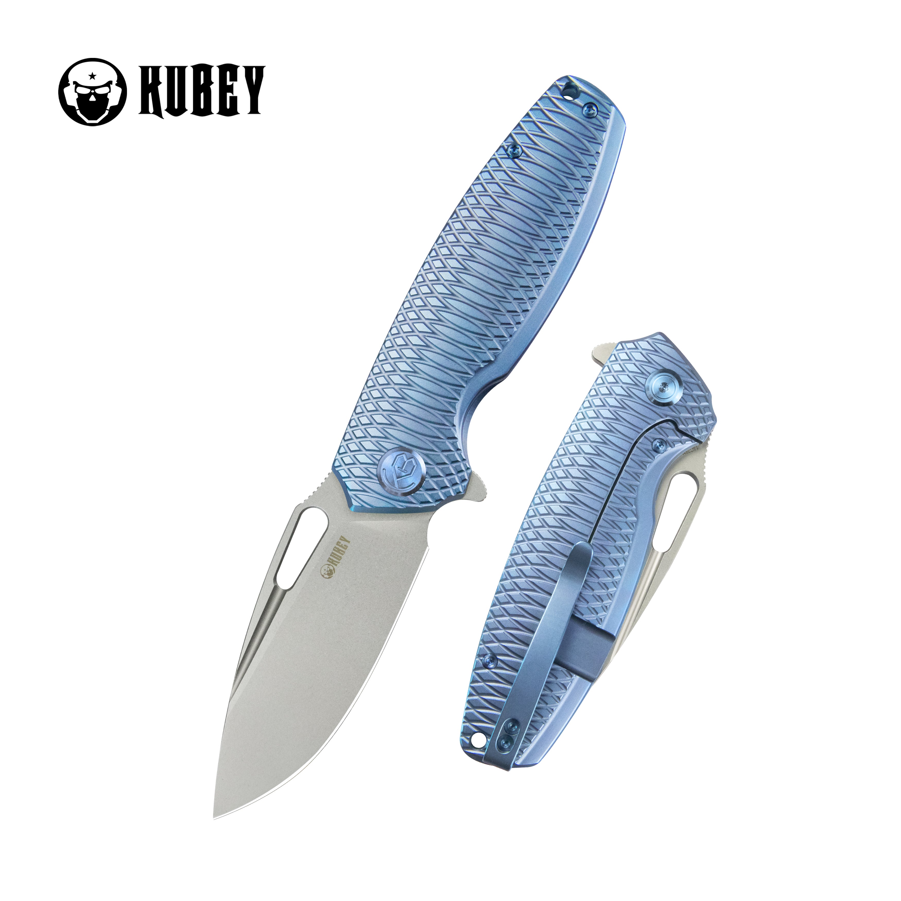 Kubey Tityus Frame Lock Flipper Folding Knife Blue Pattern Titanium Ha
