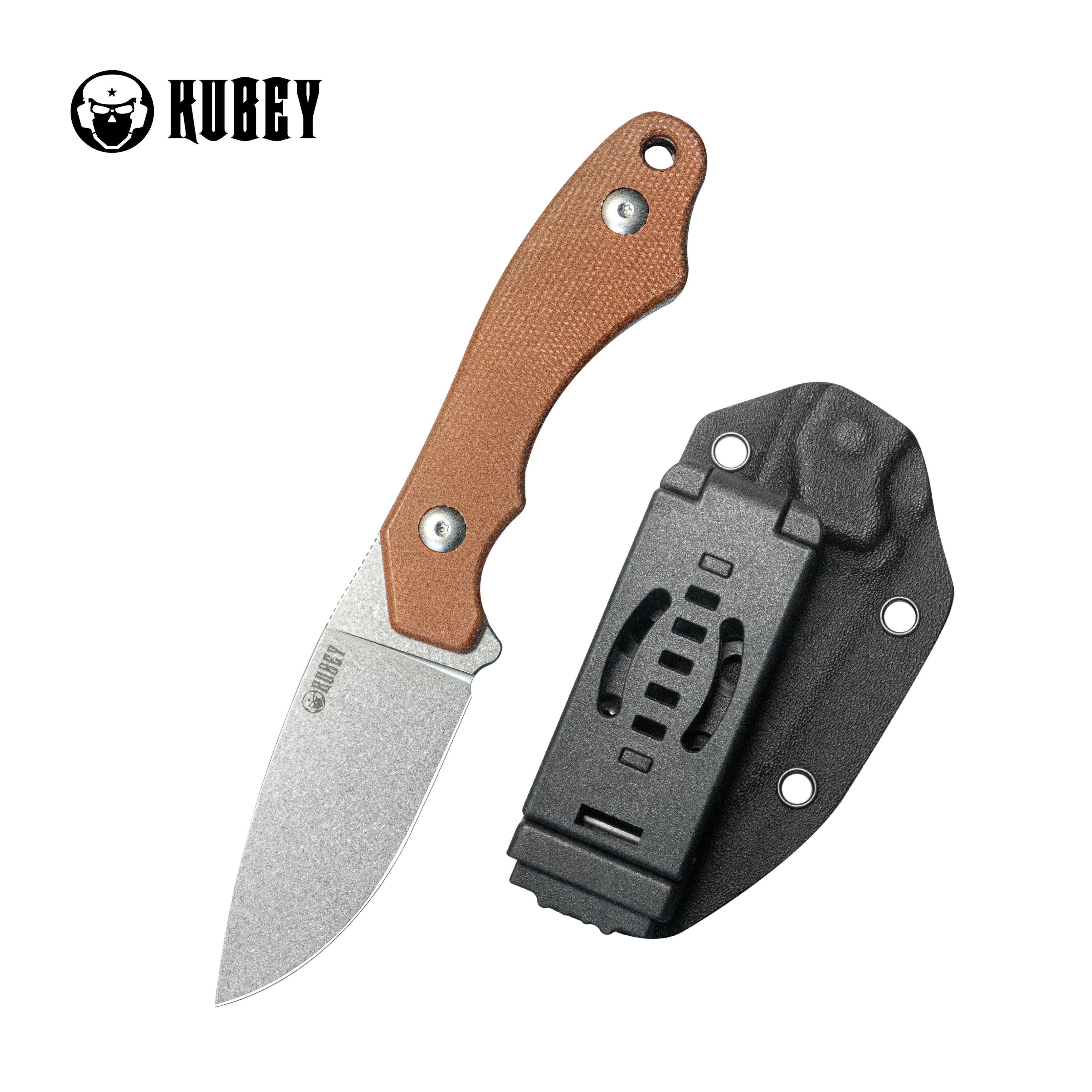 TLB EDC Fixed Blade Knife Brown Micarta 4" Beadblast 14C28N with Kydex Sheath KU467C