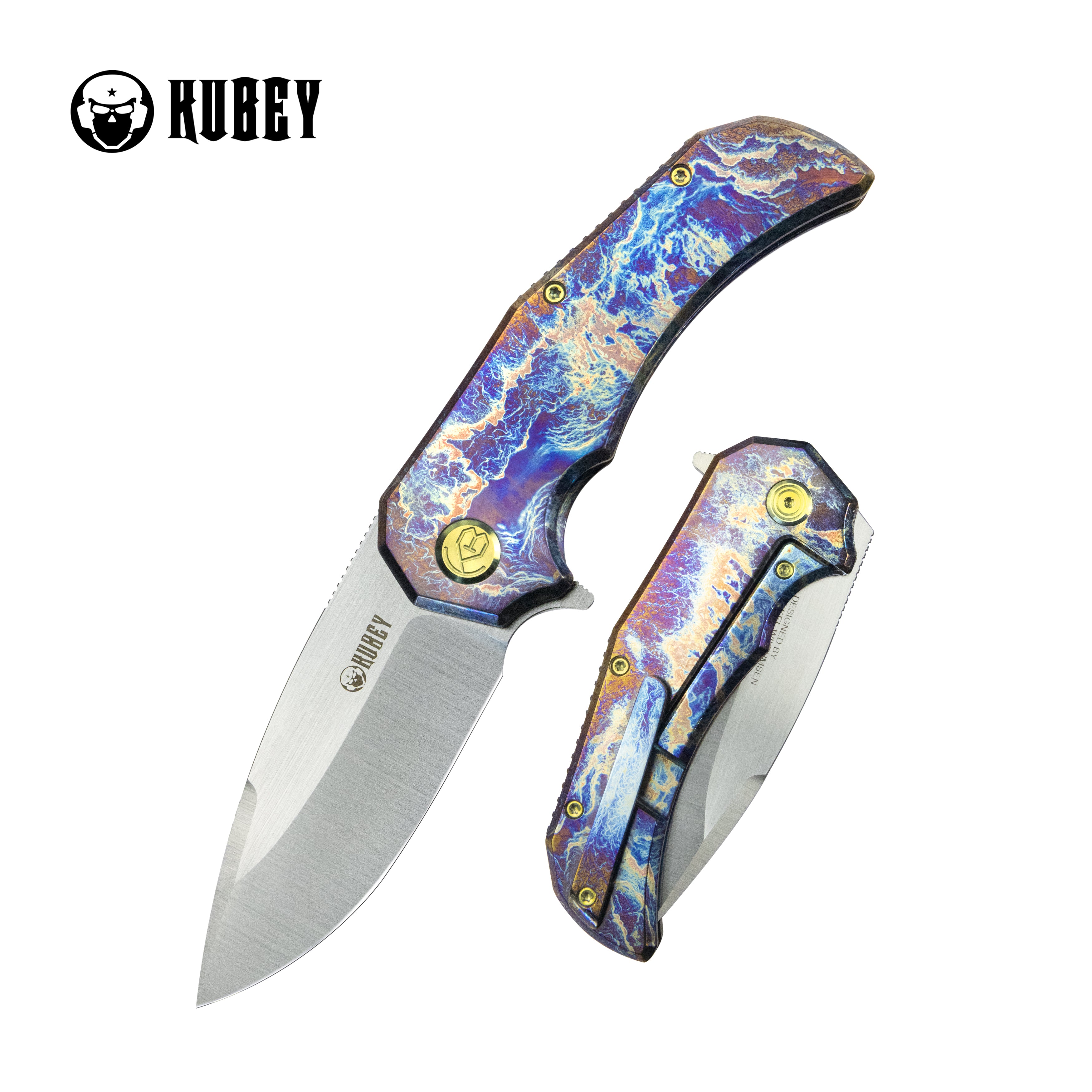 Mikkel Willumsen Design Bravo one Drop Point Outdoor Folding Camping Knife Flame Ti Handle 3.39" Belt Satin Boher M390 KB367C