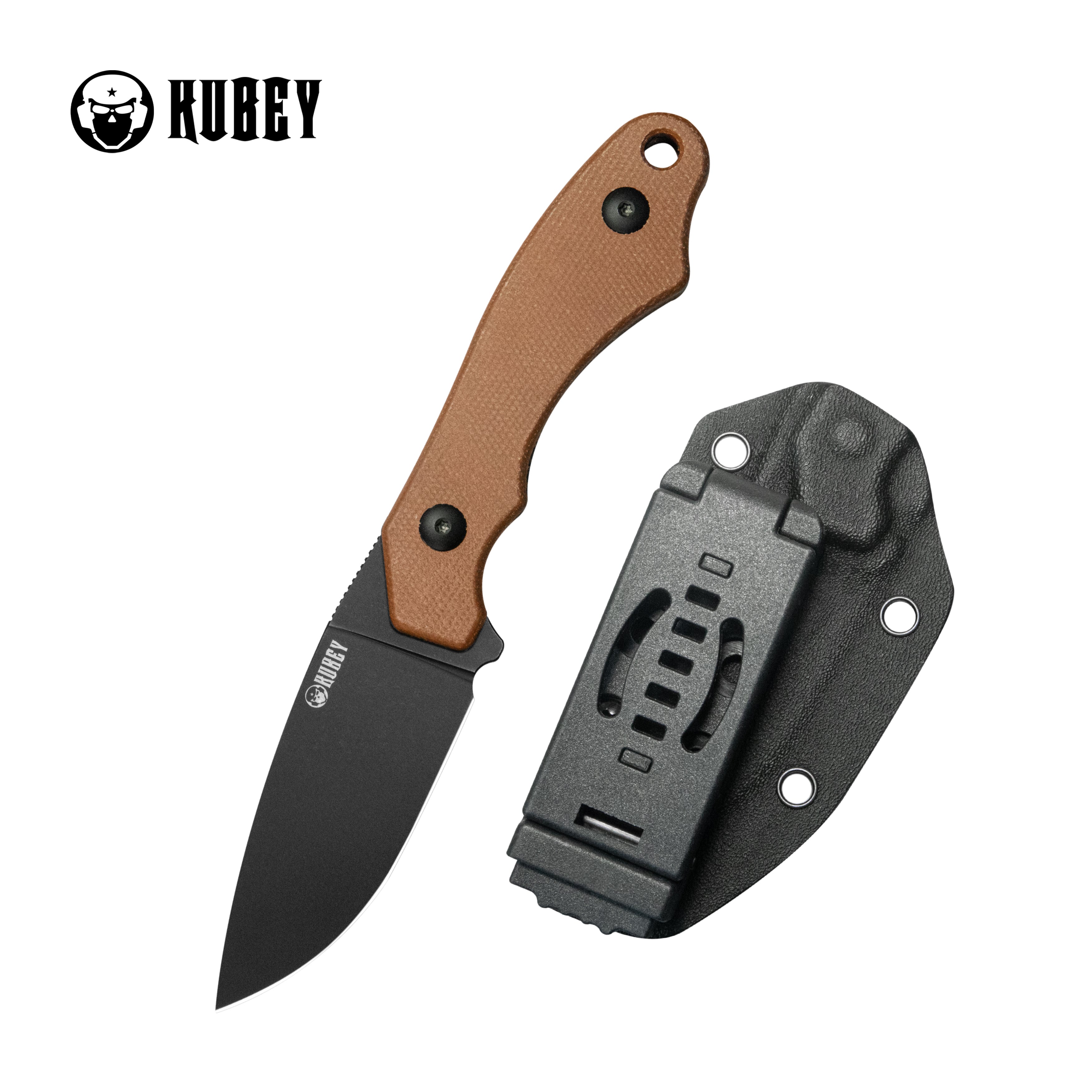 TLB EDC Fixed Blade Knife Brown Micarta 4" Blackwash 14C28N with Kydex Sheath KU467D