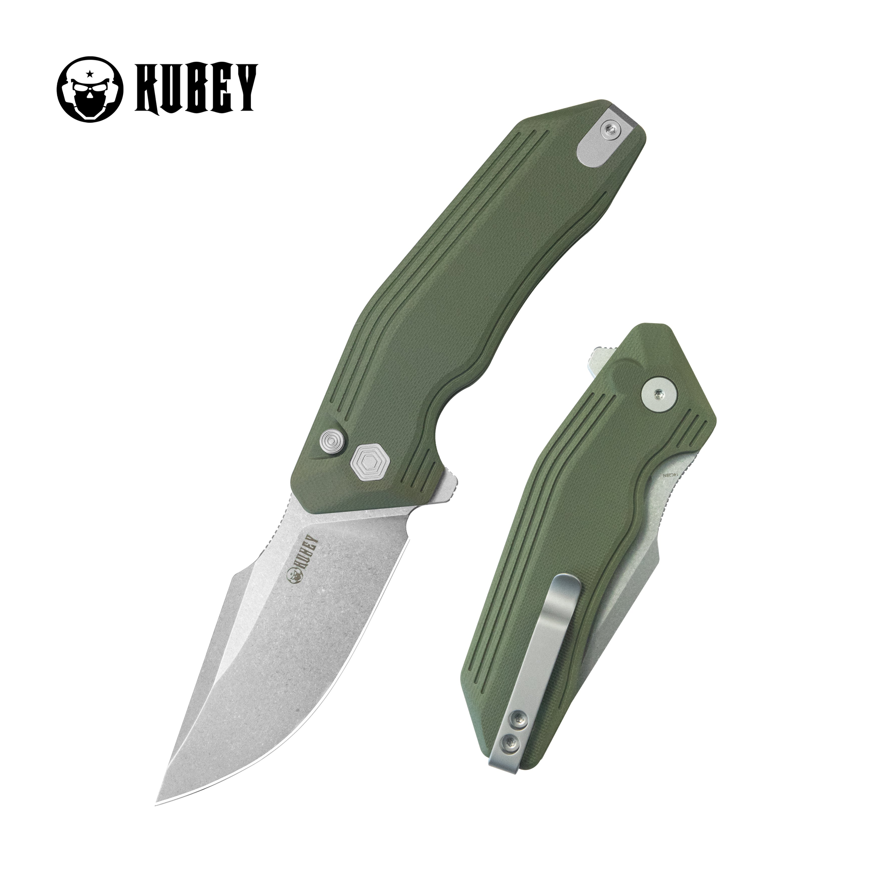 Kubey Basilisk Folding Knife Green G-10 Handle 3.23'' Stonewashed 14C28N Blade KU391B