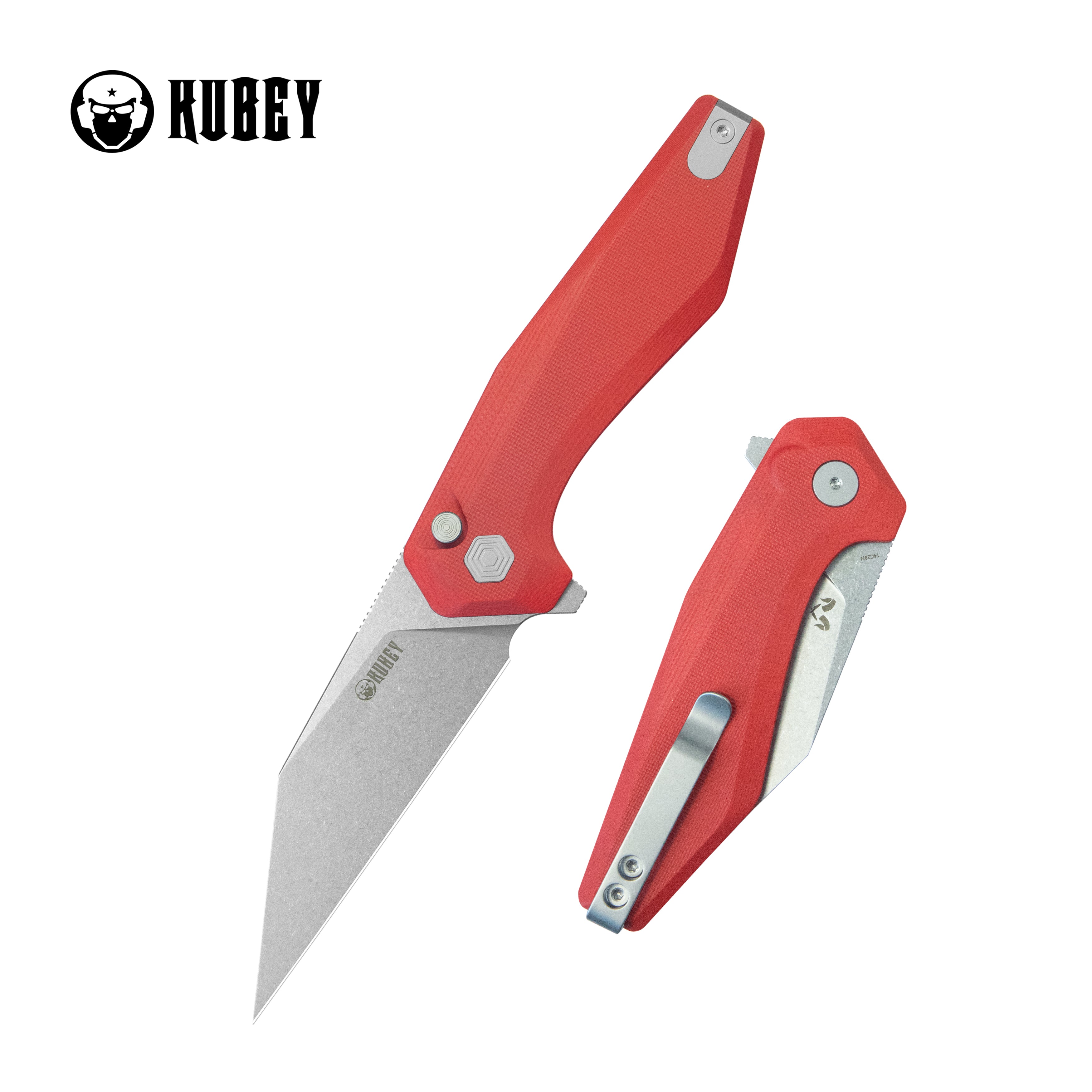 Kubey Fenrir Folding Knife Red G-10 Handle 3.27'' Stonewashed 14C28N Blade KU393D