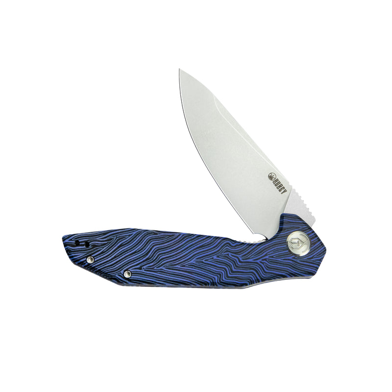 Nova Liner Lock Flipper Folding Pocket Knife Blue Black Damascus G10 Handle Beadblasted D2 KU117J