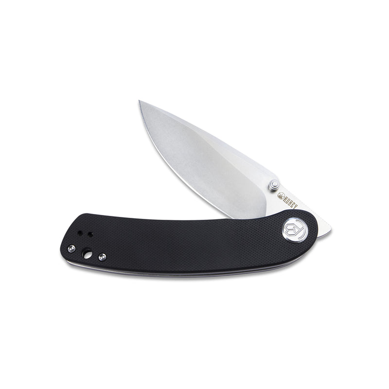 Momentum Sherif Manganas Design Liner Lock Front Flipper / Dual Studs Open Folding Knife Black G10 Handle 3.43" Bead Blasted D2 KU344A