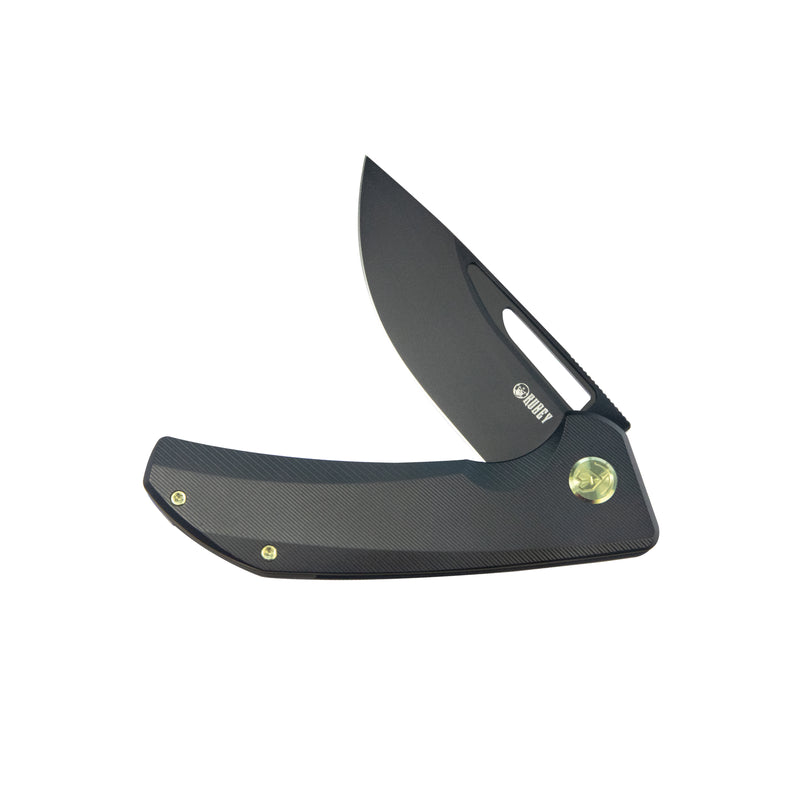 Hyperion Frame Lock Flipper Knife Black Titanium Handle w/ Micro Milling Lines 3.5" Blackwash CPM-S35VN KB368H