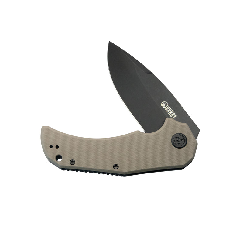 Mikkel Willumsen Design Bravo one Drop Point Outdoor Folding Camping Knife Tan G10 Handle 3.39" Blackwash AUS-10 KU319D