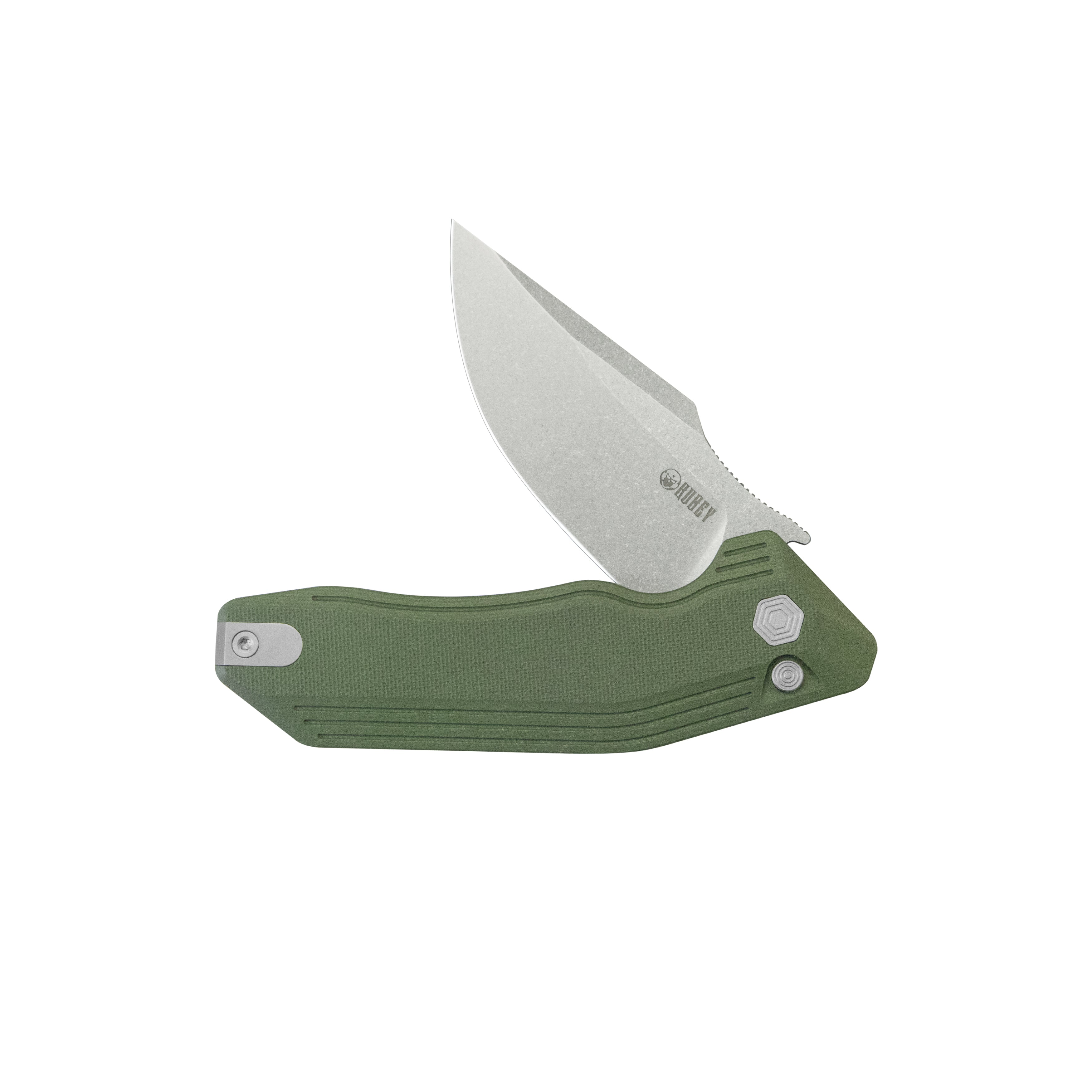 Kubey Basilisk Folding Knife Green G-10 Handle 3.23'' Stonewashed 14C28N Blade KU391B