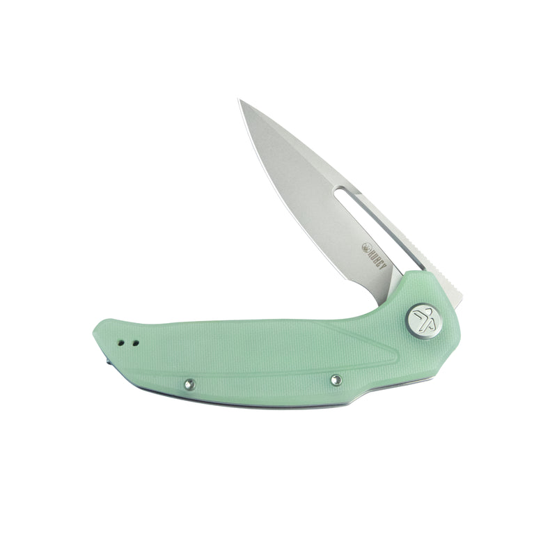 Nautilus Flipper Knife Jade G10 Handle 3.46" Silver Sandblast 14C28N KU372B