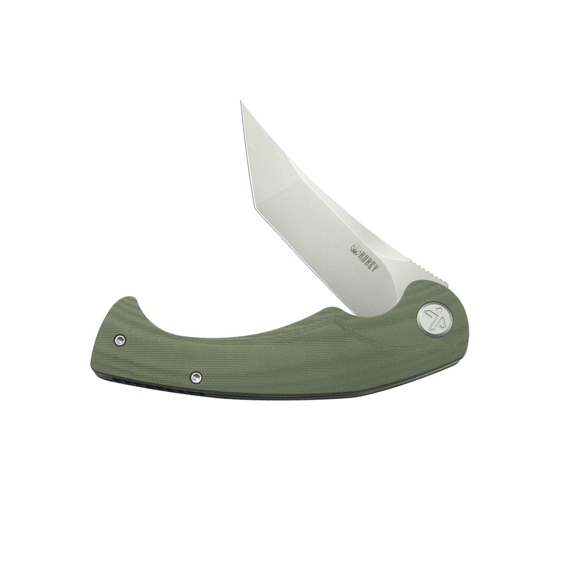 Scimitar Tanto Liner Lock Hunting Folding Knife Green G10 Handle 3.46" Beadblast 14C28N KU175A