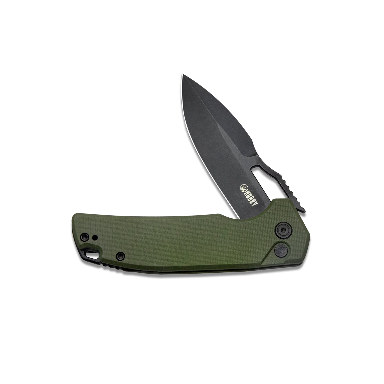 RDF Pocket Knife with Button Lock, Full-Contoured Green G-10 Handle 3.11" Blackwash AUS-10 Blade, Lightweight Hydra Designed Folding Knife for EDC KU316B