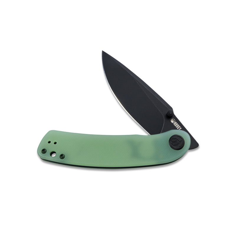 Momentum Sherif Manganas Design Liner Lock Front Flipper / Dual Studs Open Folding Knife Jade G10 Handle 3.43" Dark Stonewashed AUS-10 KU344J