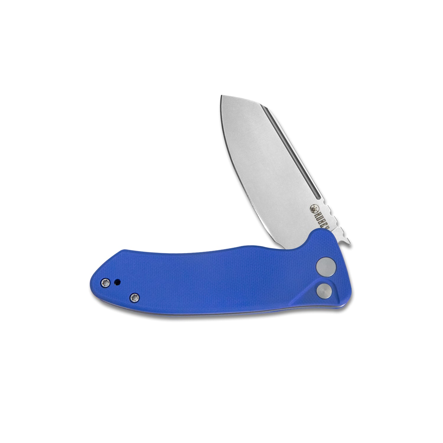 Creon Small Pocket Knife with Button Lock Blue G10 Handle 2.87" Beadblasted AUS-10 KU336C