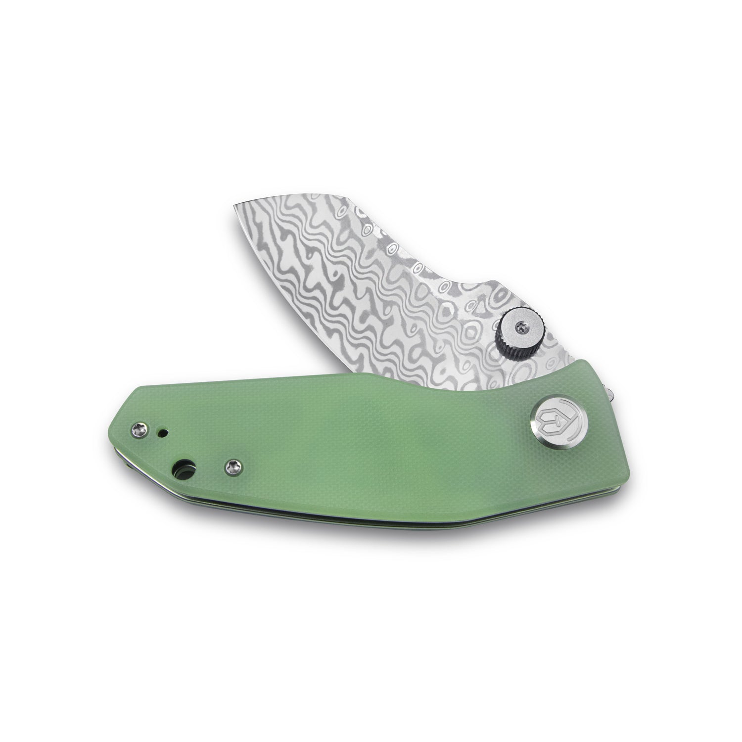 Monsterdog Liner Lock Folding Knife Jade G10 Handle 2.95" Damascus KU337D