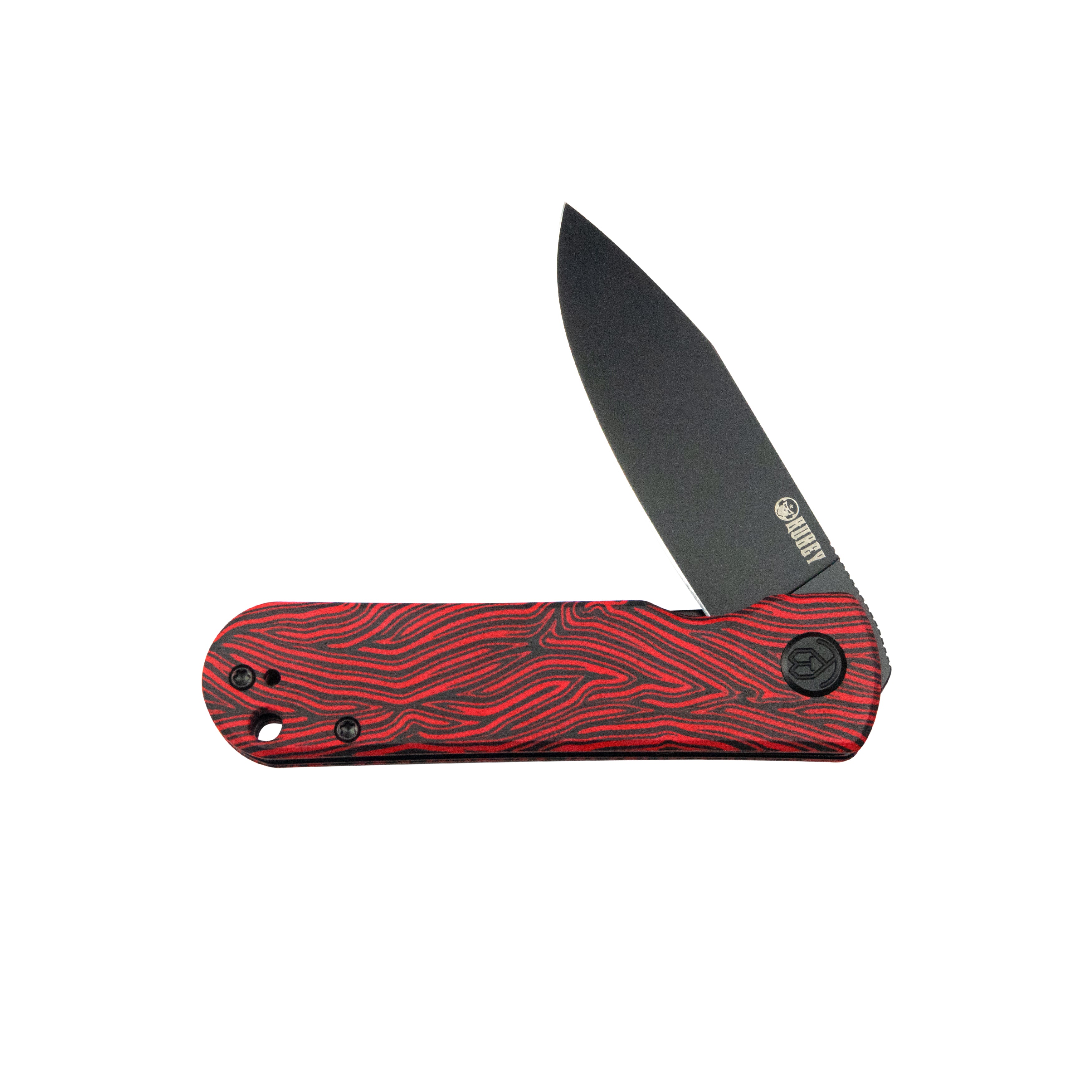 NEO Outdoor Folding Pocket Knife Red black Damascus G10 Handle 3.43" Blackwash AUS-10 KU371F