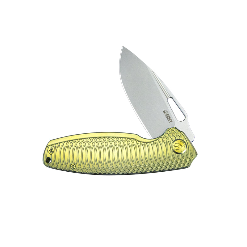 Tityus Frame Lock Flipper Folding Knife Gold Pattern Titanium Handle 3.39" Beadblast 14C28N KB360G