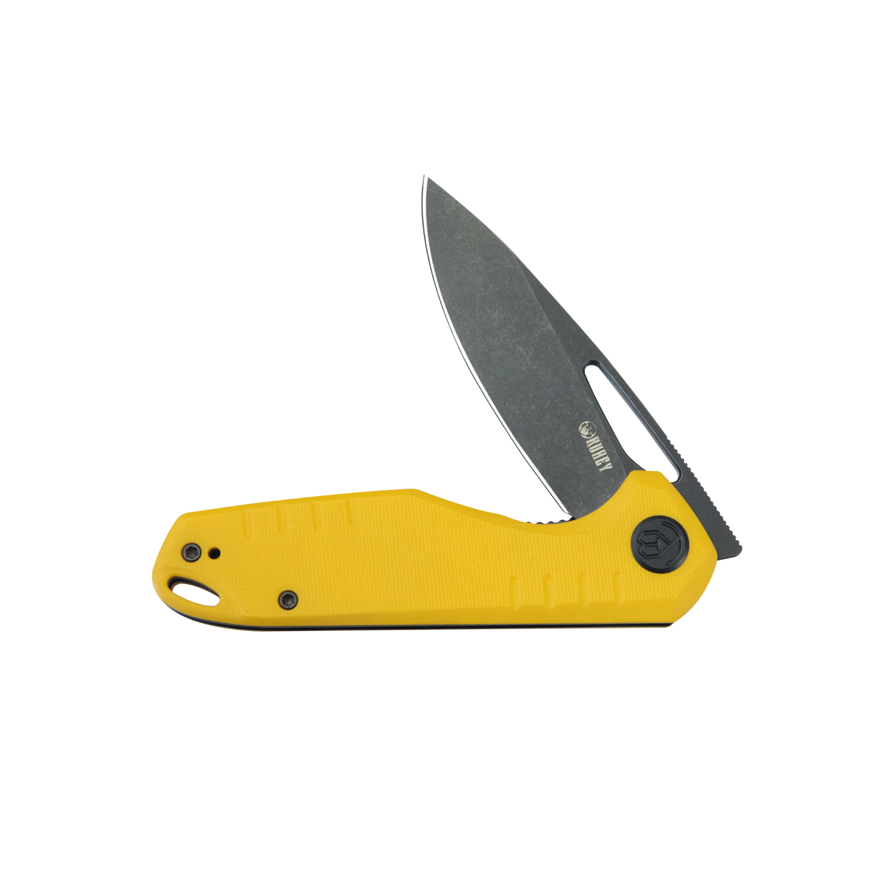 Doris Liner Lock Front Flipper Folding Knife Yellow G10 Handle 3.27" Blackwash Finish 14C28N KU324G