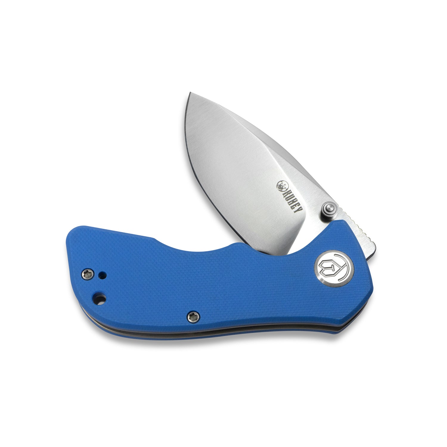 Karaji Liner Lock Dual Thumb Studs Open Folding Pocket Knife Blue G10 Handle 2.56" Satin Finish D2 KU180G