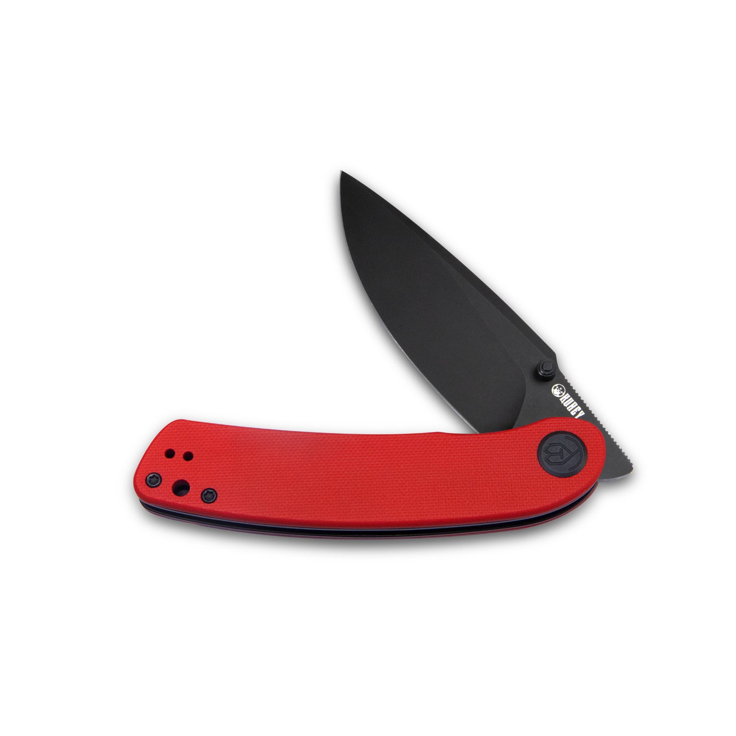 Kubey Momentum Sherif Manganas Design Klappmesser Liner Lock Front Flipper / Dual Studs Open Folding Knife Red G10 Handle 3.43" Dark Stonewashed AUS-10 KU344I