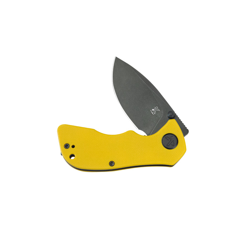 KUBEY Karaji Liner Lock Dual Thumb Studs Open Folding Pocket Knife Yellow G10 Handle 2.56" Blackwash 14C28N KU180N
