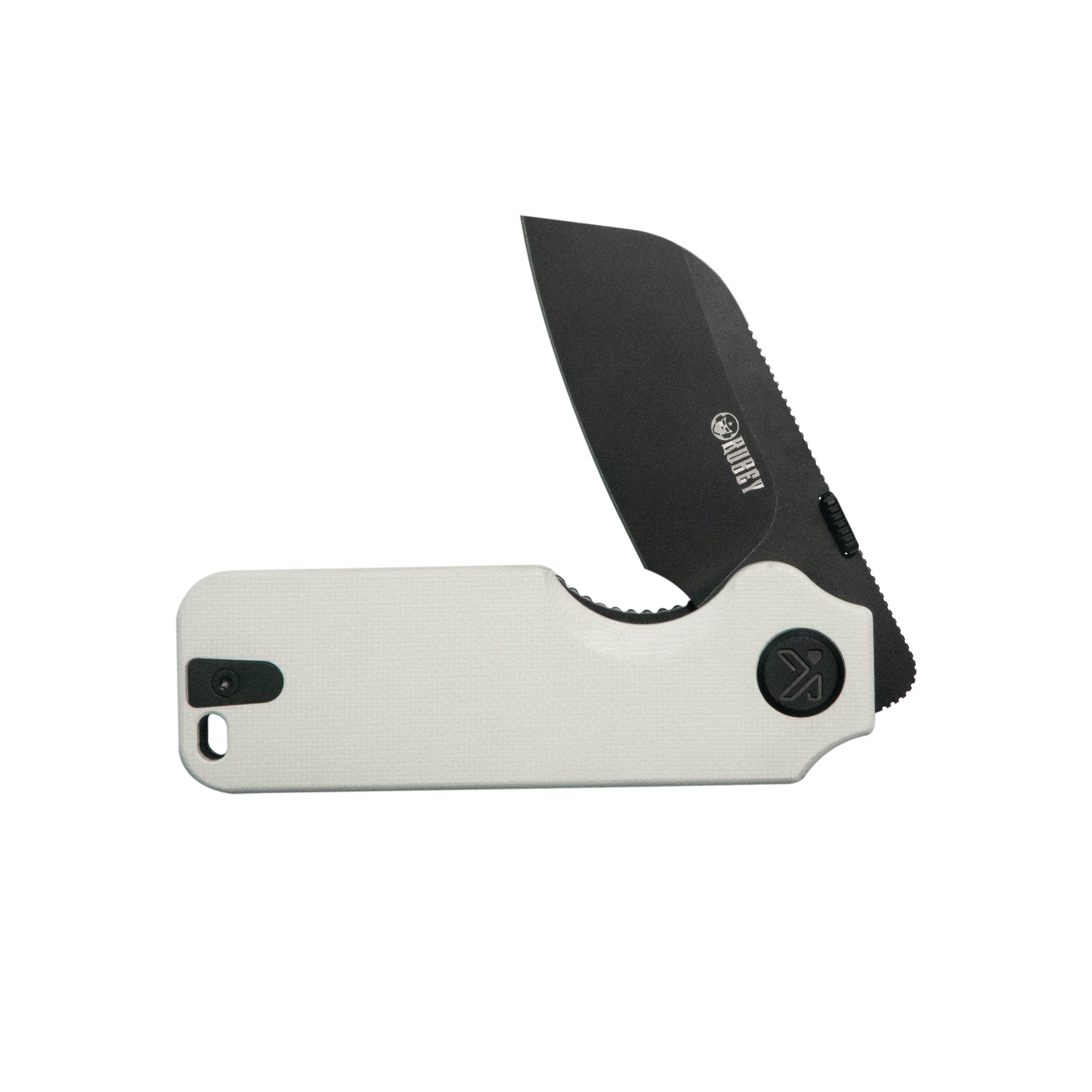 Boxer Liner Lock Flipper Folding Knife White G10 Handle 3.1" Blackwash 14C28N KU407E