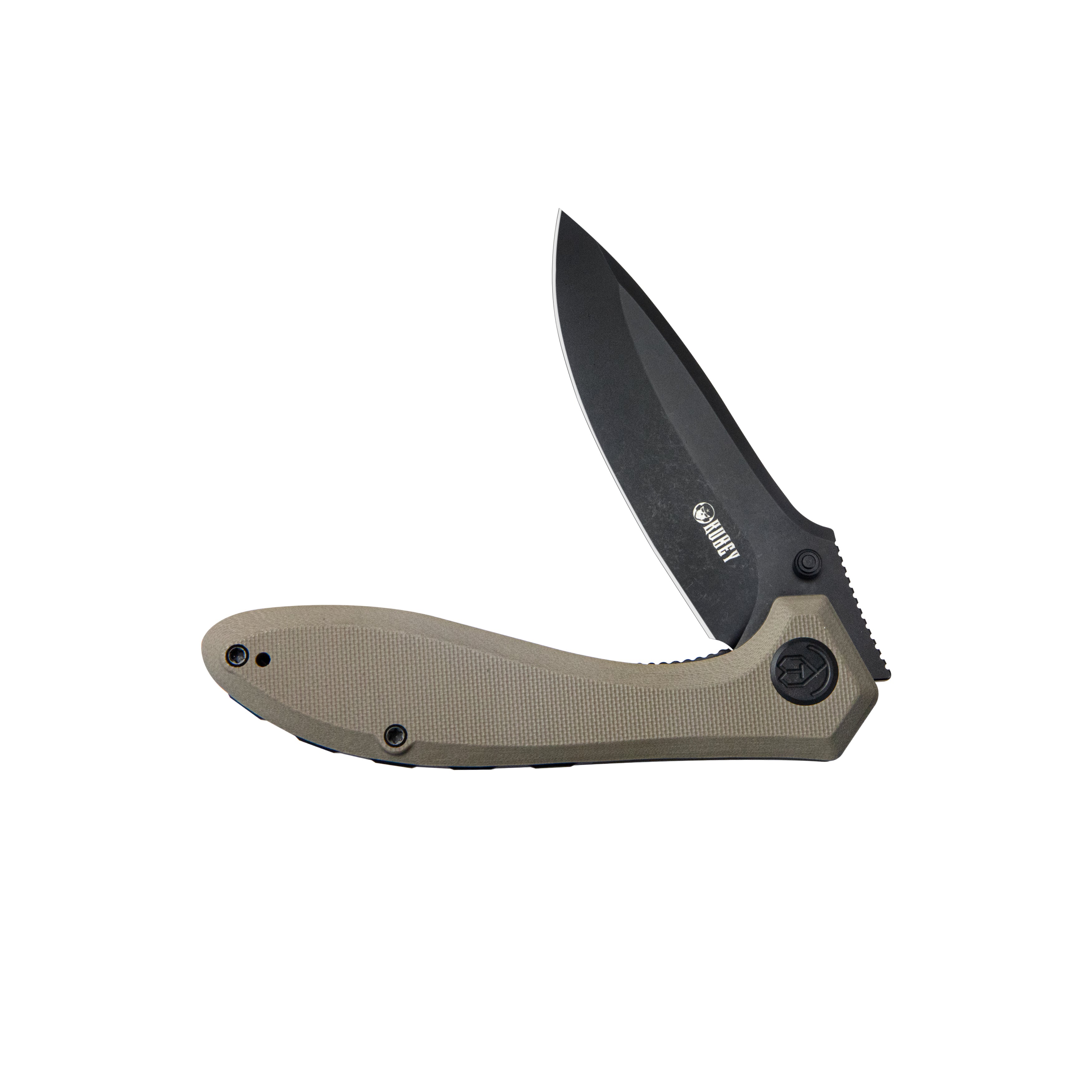 Ruckus Liner Lock Folding Knife Tan G10 Handle 3.31" Blackwashed AUS-10 KU314K