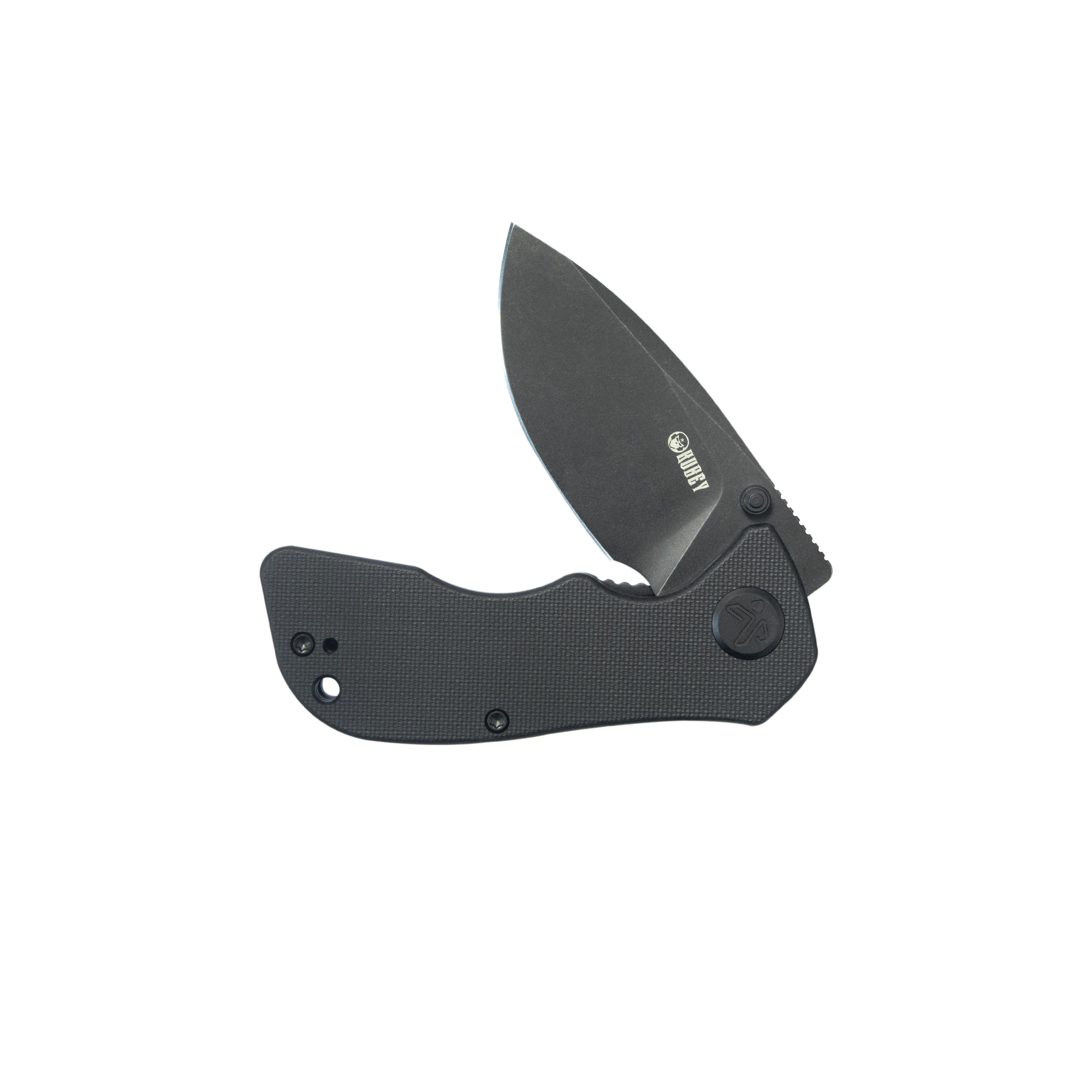 KUBEY Karaji Liner Lock Dual Thumb Studs Open Folding Pocket Knife Black Ultem Handle 2.56" Blackwash 14C28N KU180P