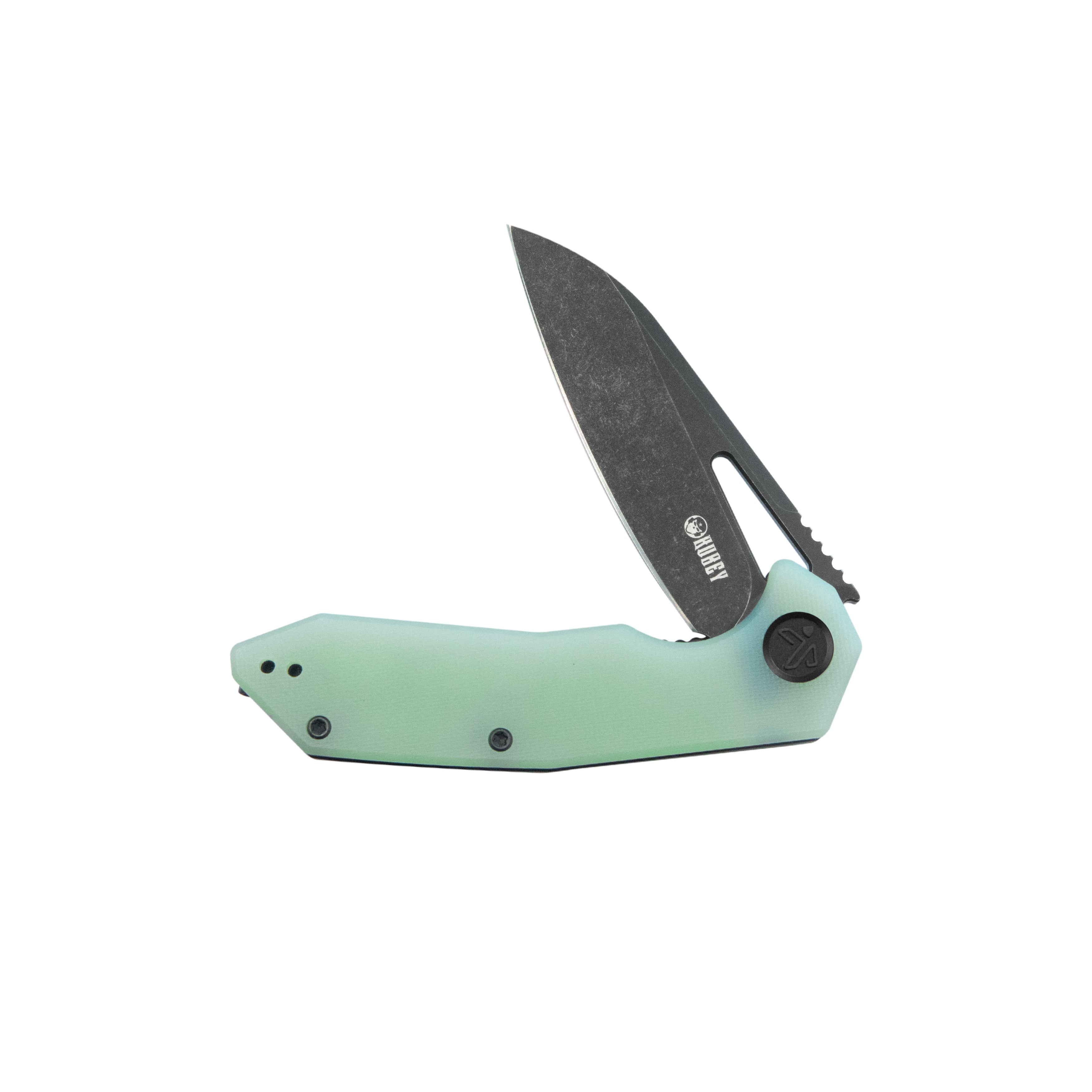 Kubey Vagrant Liner Lock Folding Knife Jade G10 Handle 3.1" Blackwash 14C28N Blade KU291R