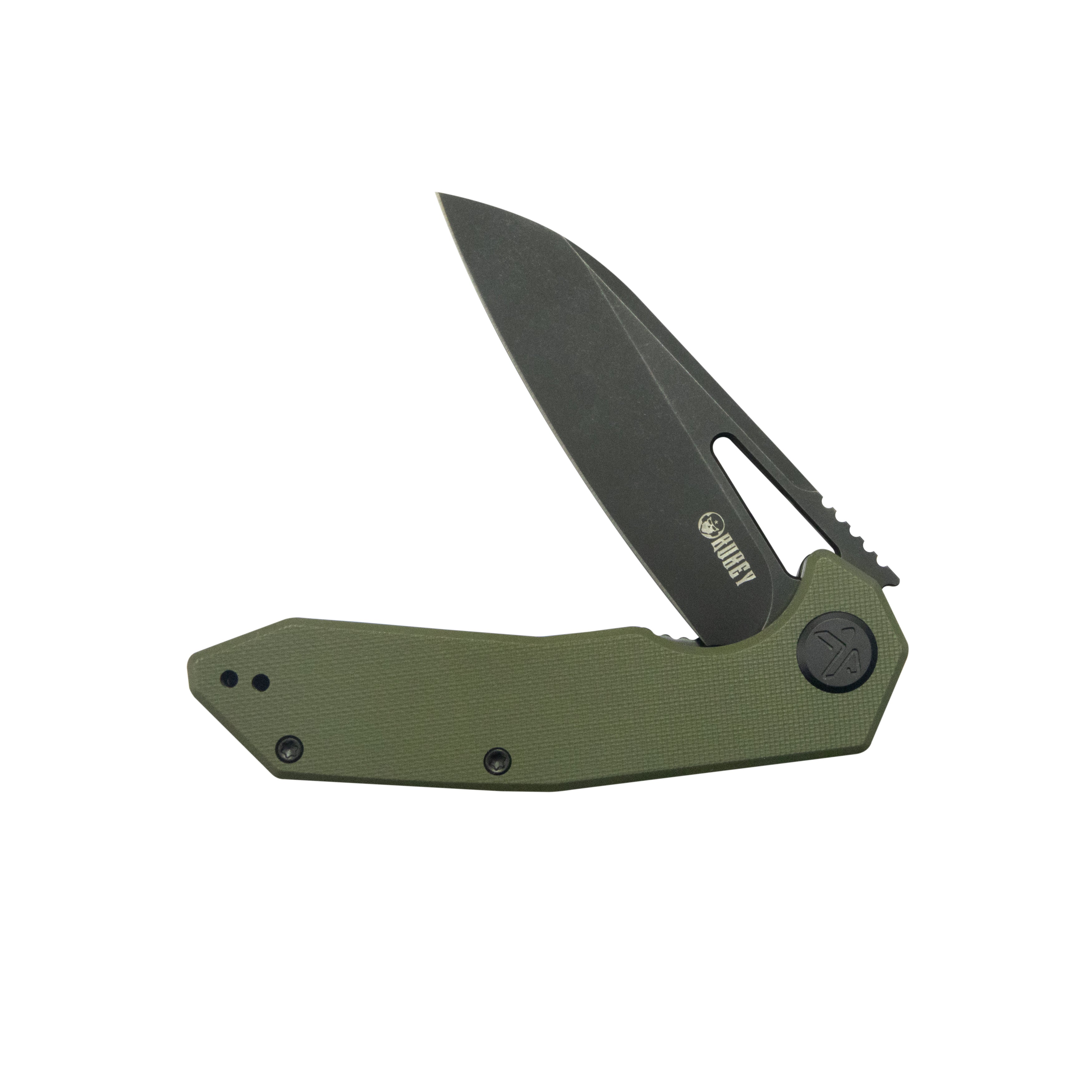 Kubey Vagrant Liner Lock Folding Knife Green G10 Handle 3.1" Blackwash 14C28N Blade KU291T