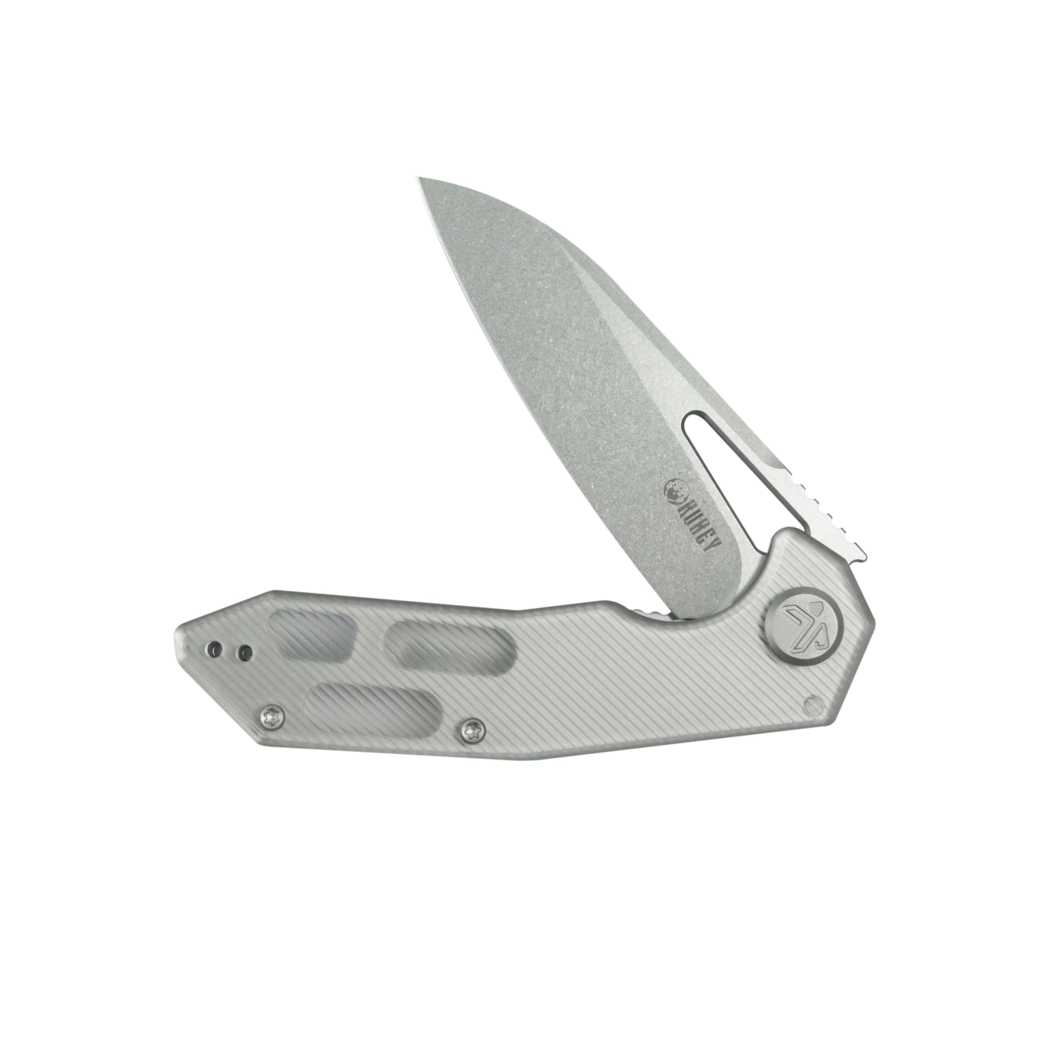 Kubey Vagrant Liner Lock Folding Knife Translucent Resin with Diagonal Milling Handle 3.1" Sandblast 14C28N KU291S