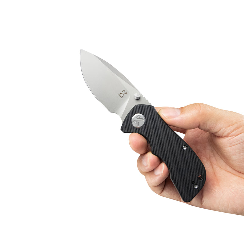Karaji Liner Lock Dual Thumb Studs Open Folding Pocket Knife Black G10 Handle 2.56" Beadblast 14C28N KU180L