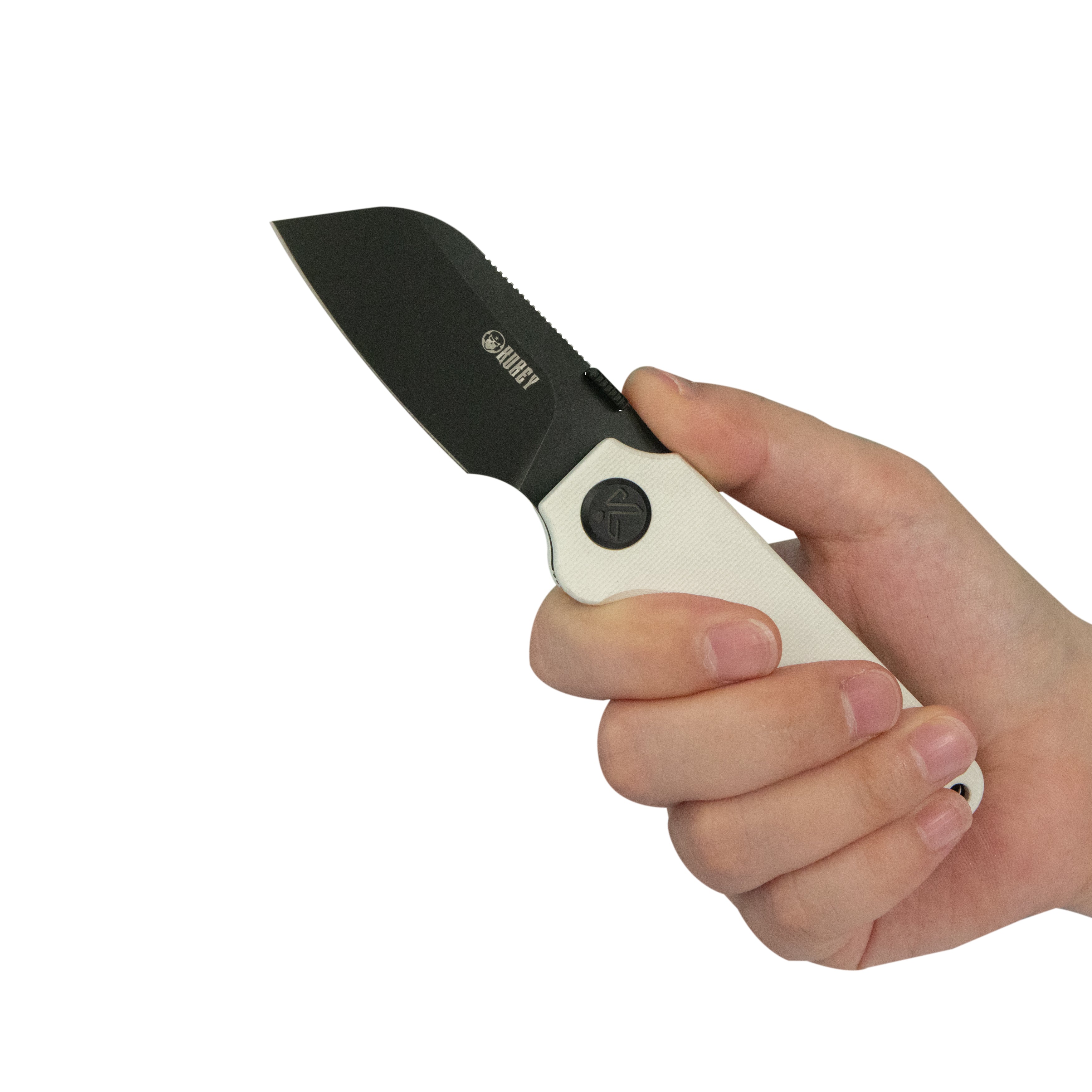 Boxer Liner Lock Flipper Folding Knife White G10 Handle 3.1" Blackwash 14C28N KU407E