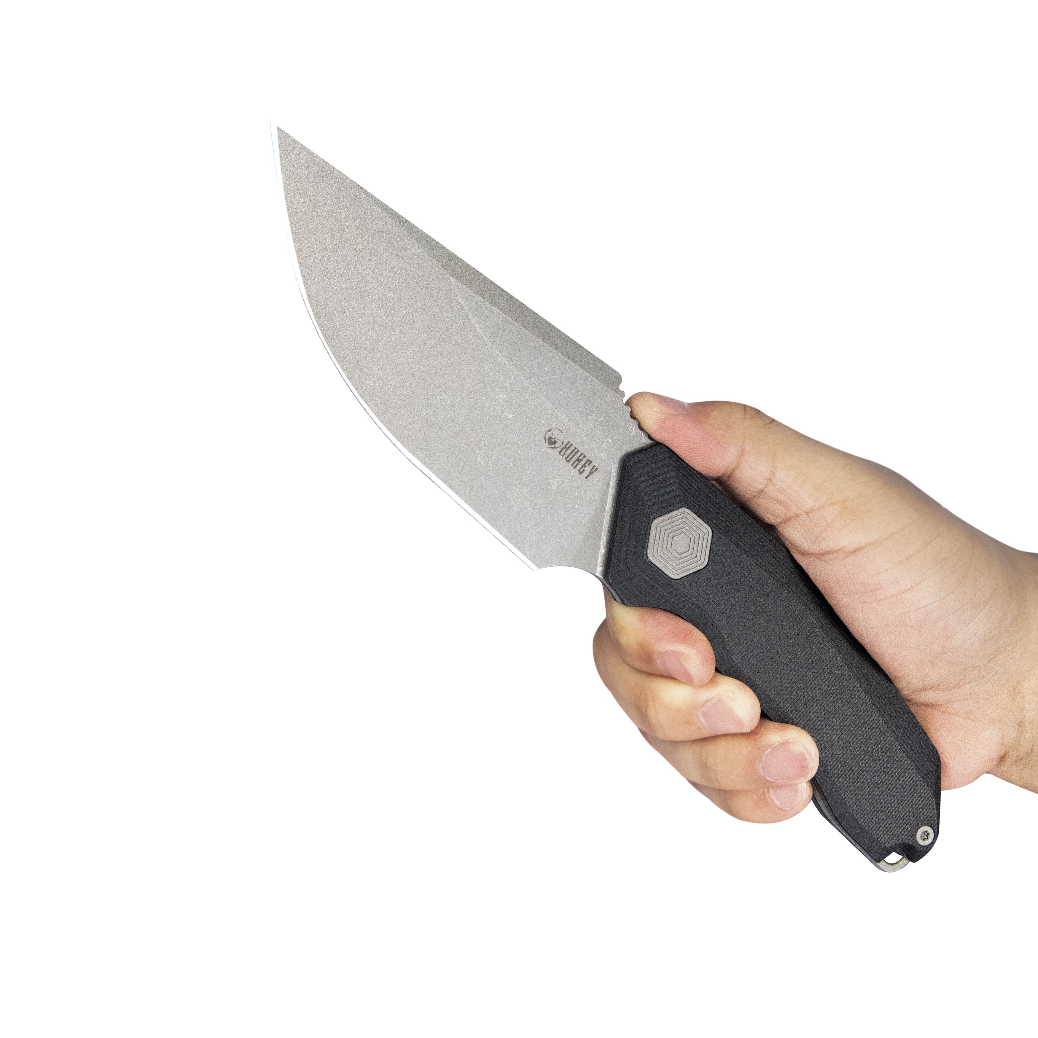 Kubey Basilisk Fixed Blade Knife Black G-10 Handle 4.06'' Stonewashed