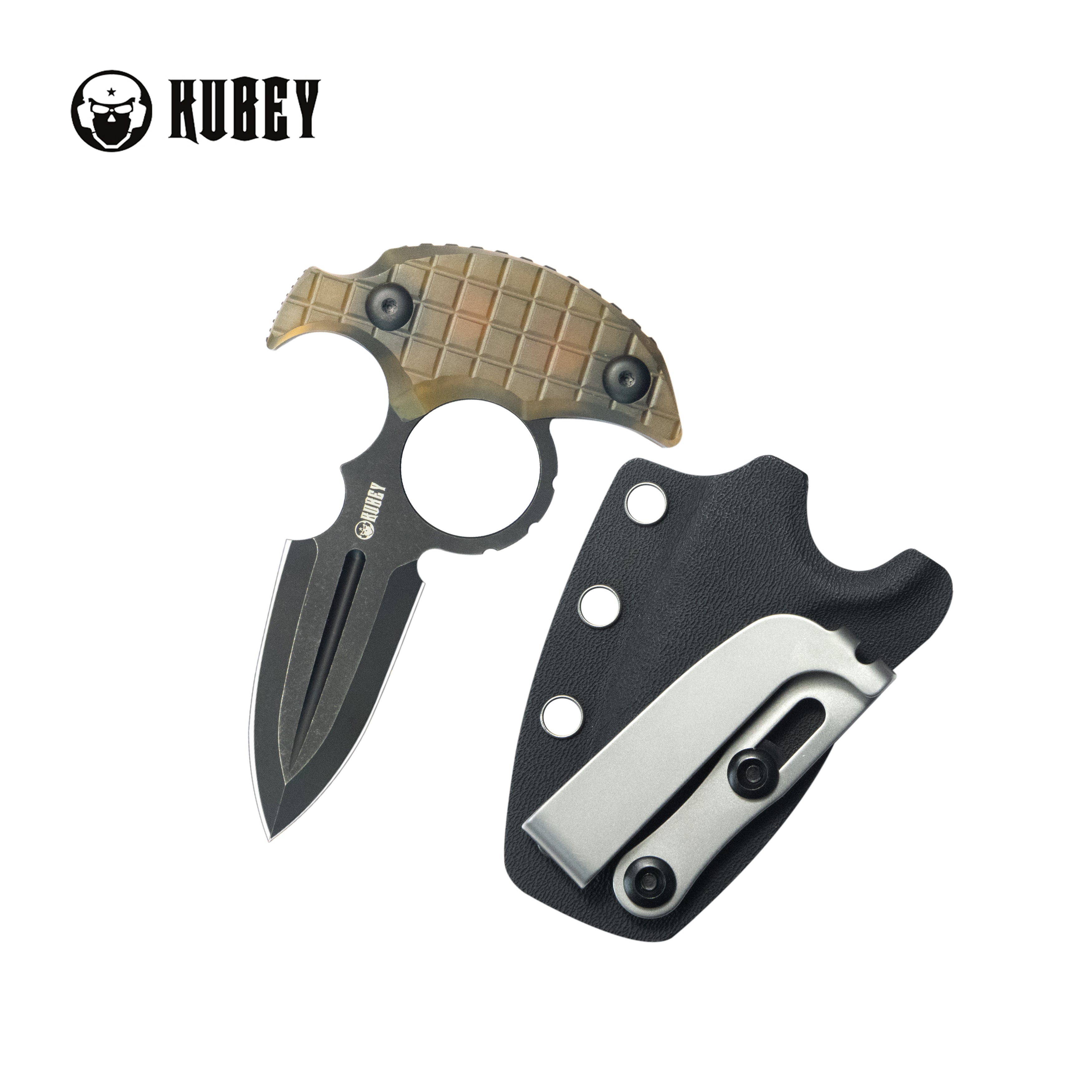 Kubey Cavy Fixed Blade Knife Ultem Handle 2.01'' Blackwash 14C28N Blade KU403E