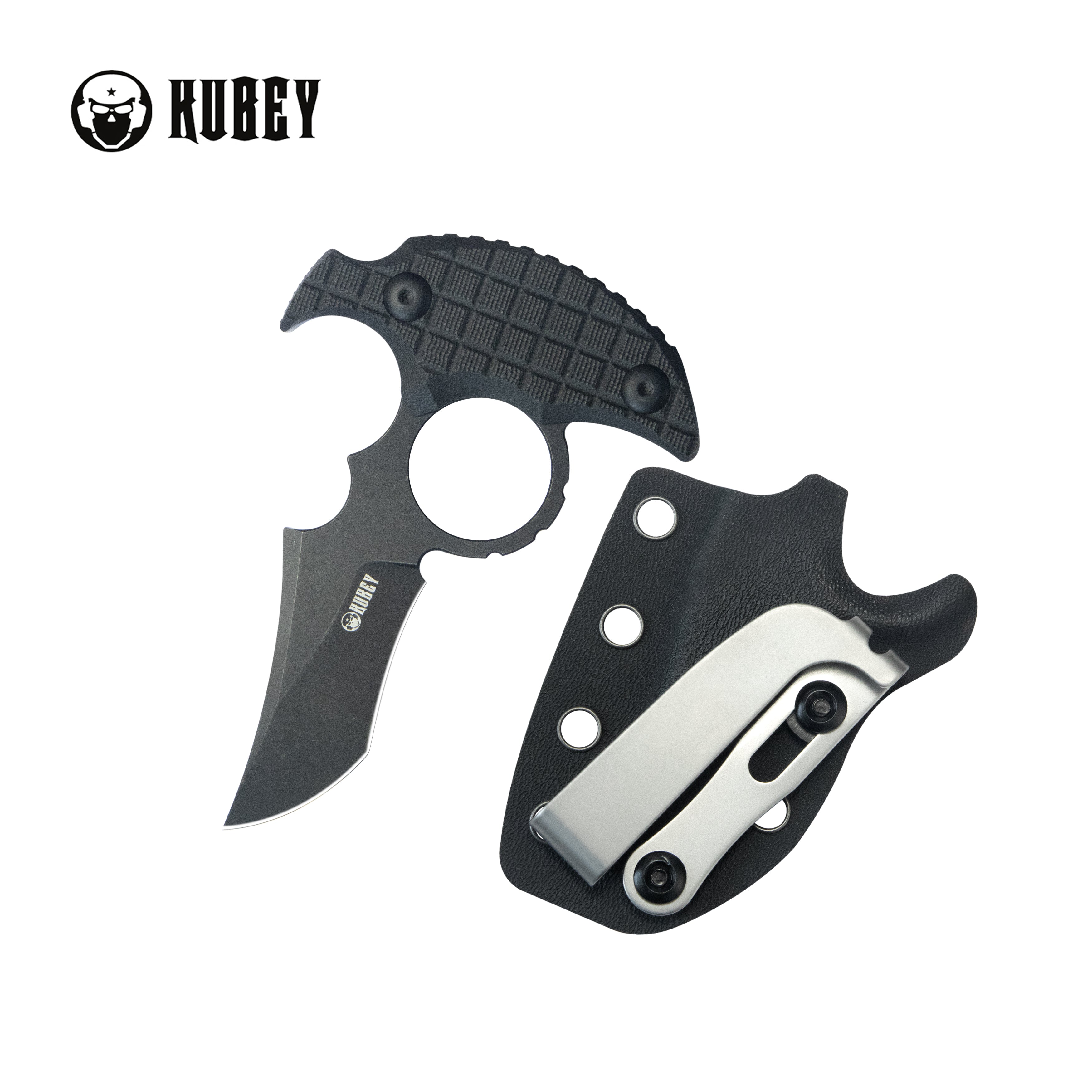 Kubey Stheno Fixed Blade Knife Black G-10 Handle 2.95'' Blackwash 14C28N Blade KU404B