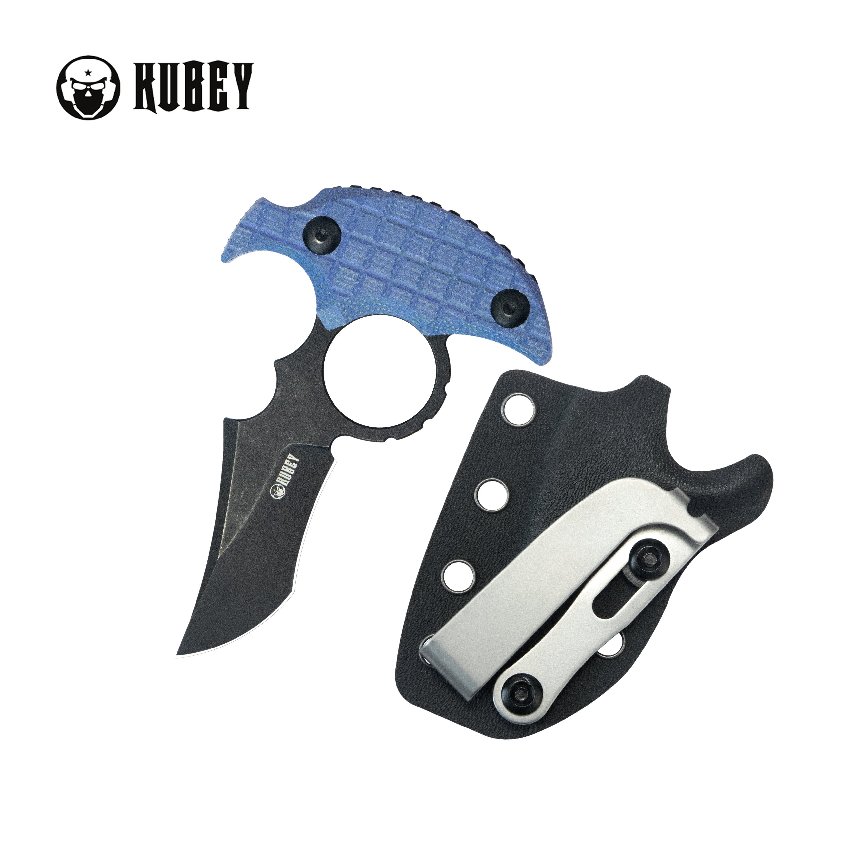 Kubey Stheno Fixed Blade Knife Blue Micarta Handle 2.95'' Blackwash 14C28N Blade KU404C