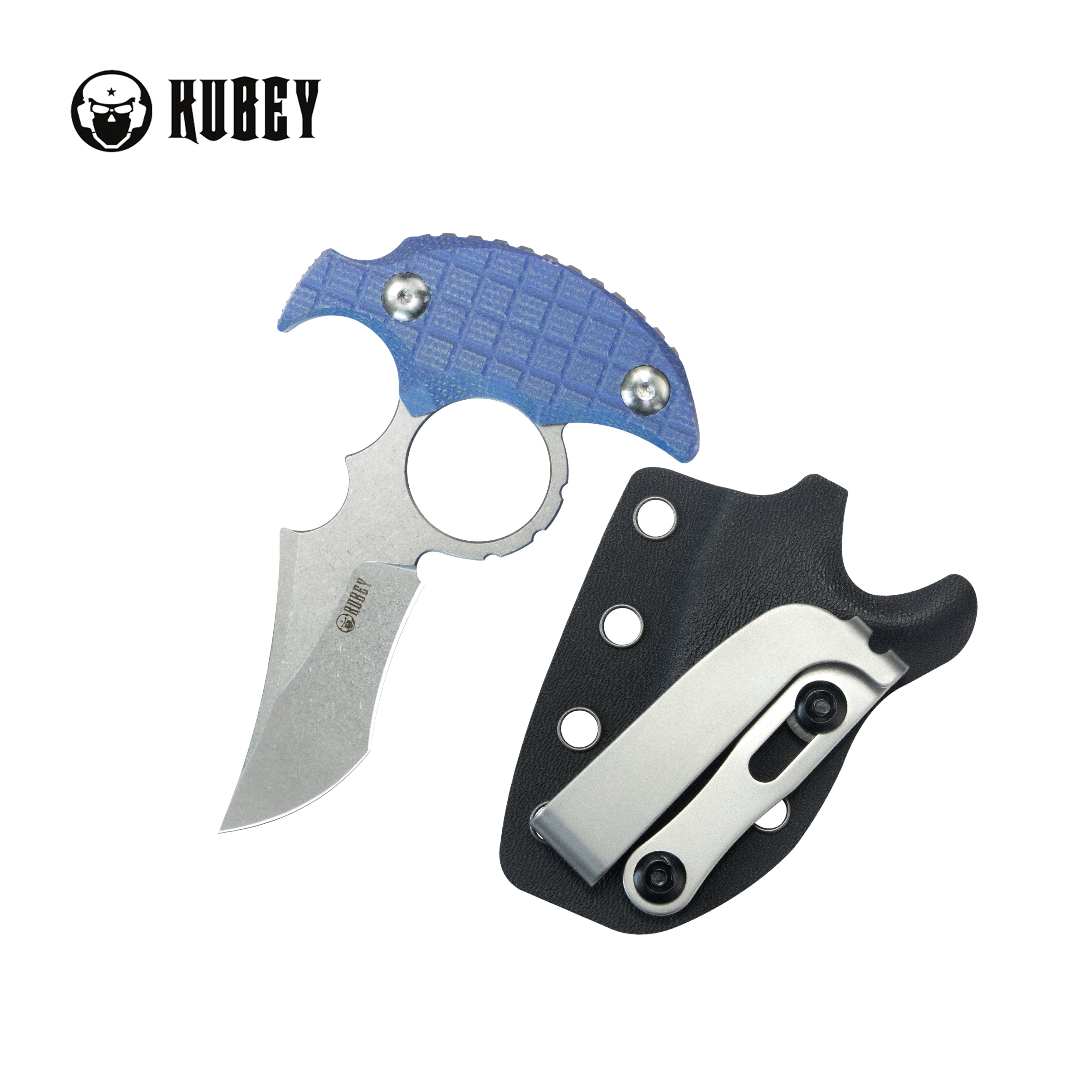 Kubey Stheno Fixed Blade Knife Blue Micarta Handle 2.95'' Stonewash 14C28N Blade KU404D