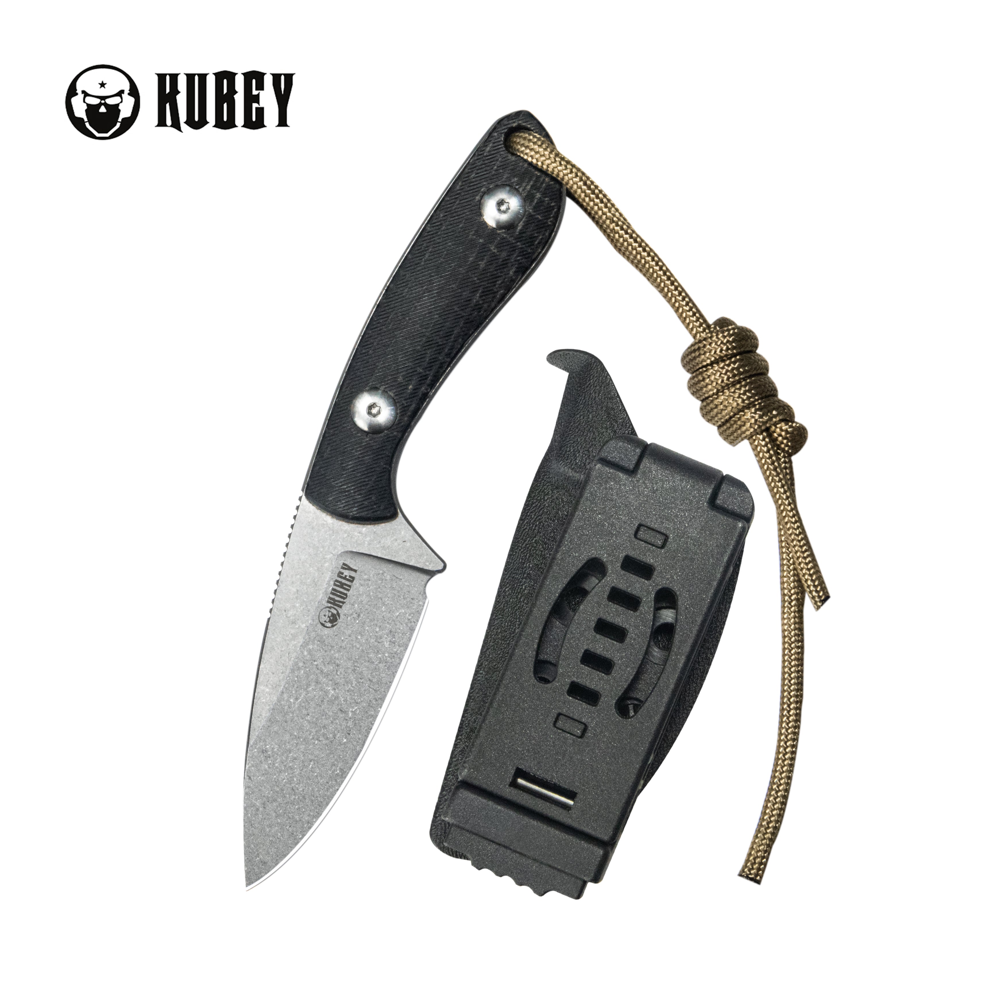 Kubey Bloom Fixed Blade Knife  Black Coarse Micarta Handle 2.60" Beadblast 14C28N Blade KU411A