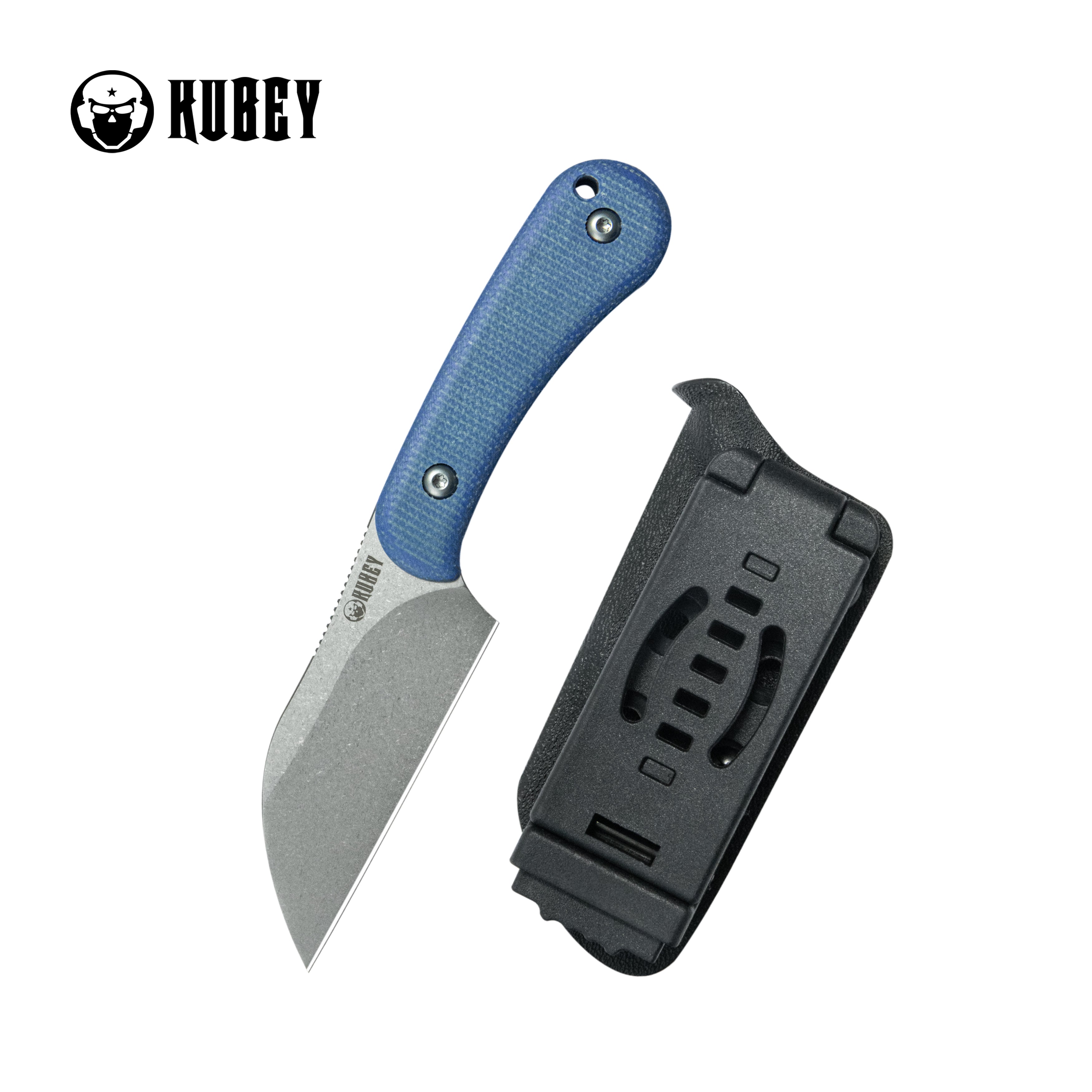 Kubey Rockhopper Fixed Blade Knife Blue Micarta Handle 2.60" Beadblast 14C28N KU412C