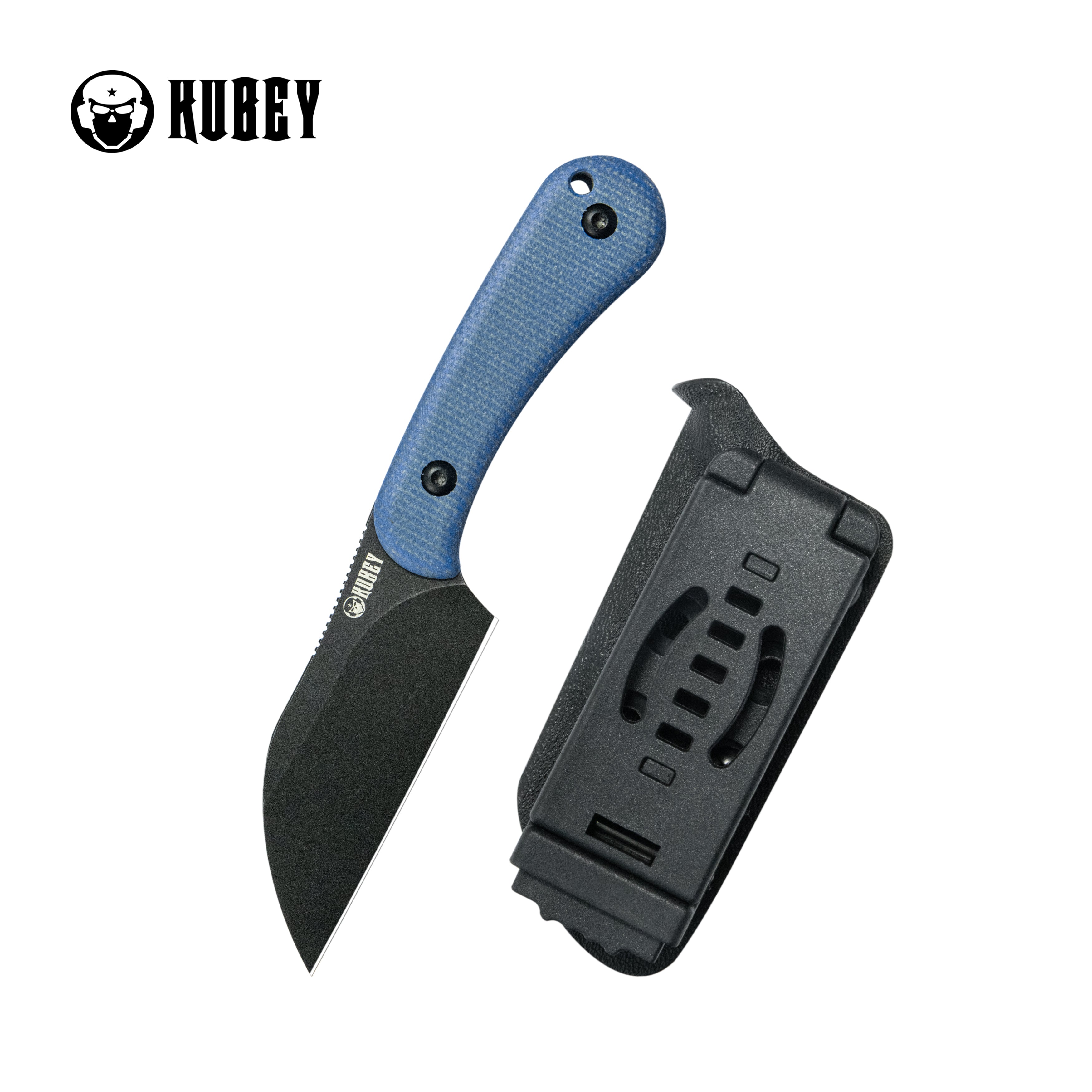 Kubey Rockhopper Fixed Blade Knife Blue Micarta Handle 2.60" Blackwash 14C28N KU412D