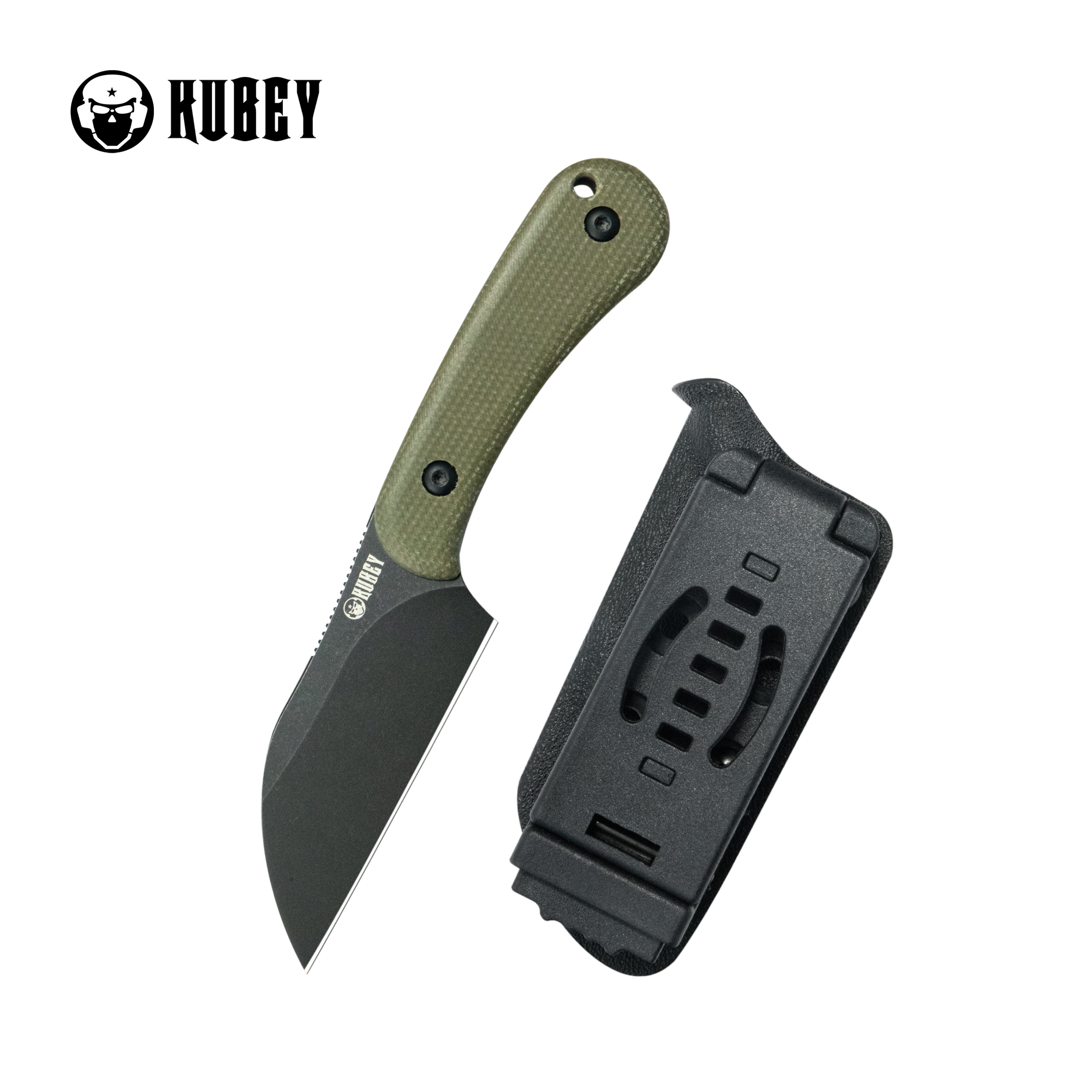 Kubey Rockhopper Fixed Blade Knife Green Micarta Handle 2.60" Blackwash 14C28N KU412F