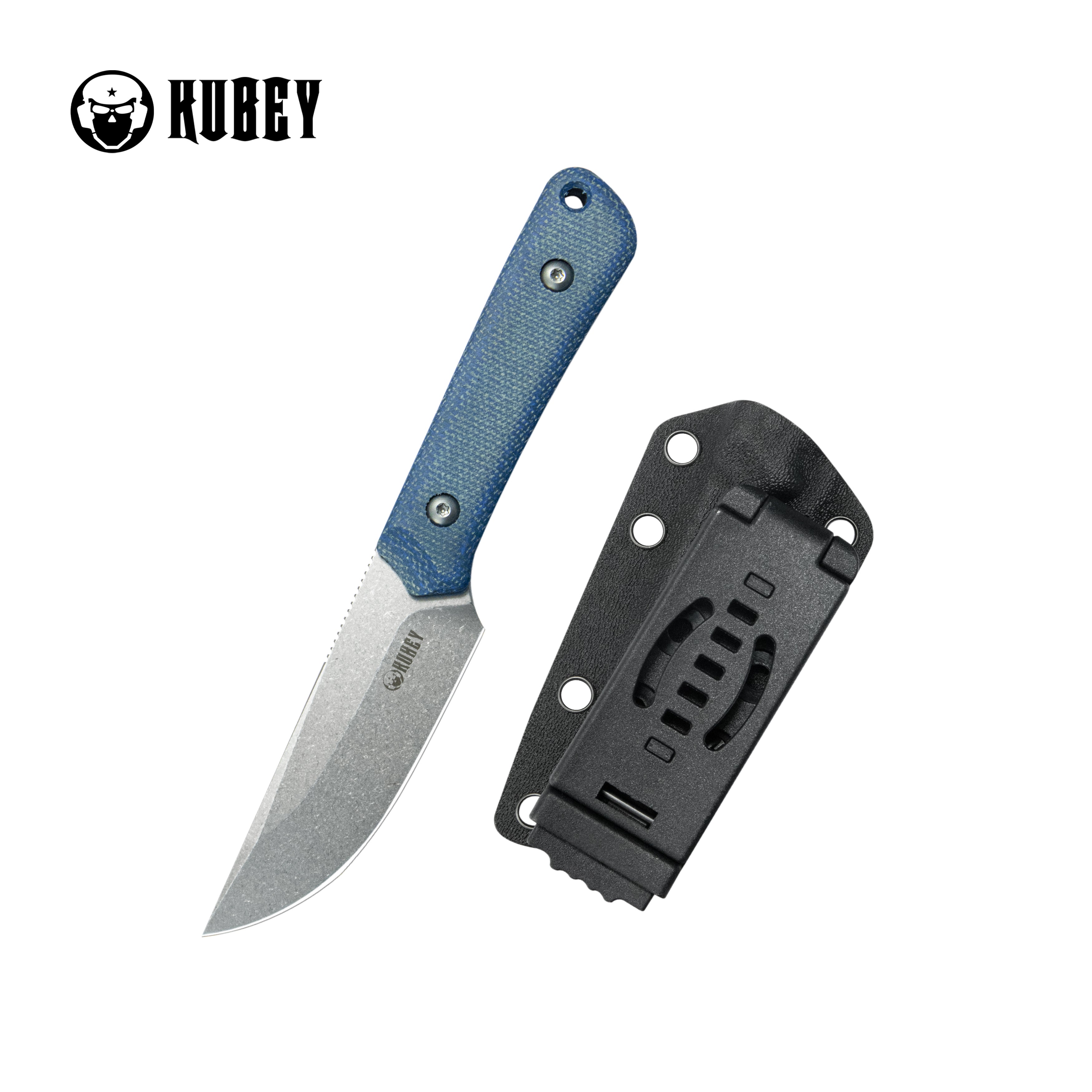 Kubey Thorn Fixed Blade Knife Blue Micarta Handle 2.8" Beadblast 14C28N Blade KU413C