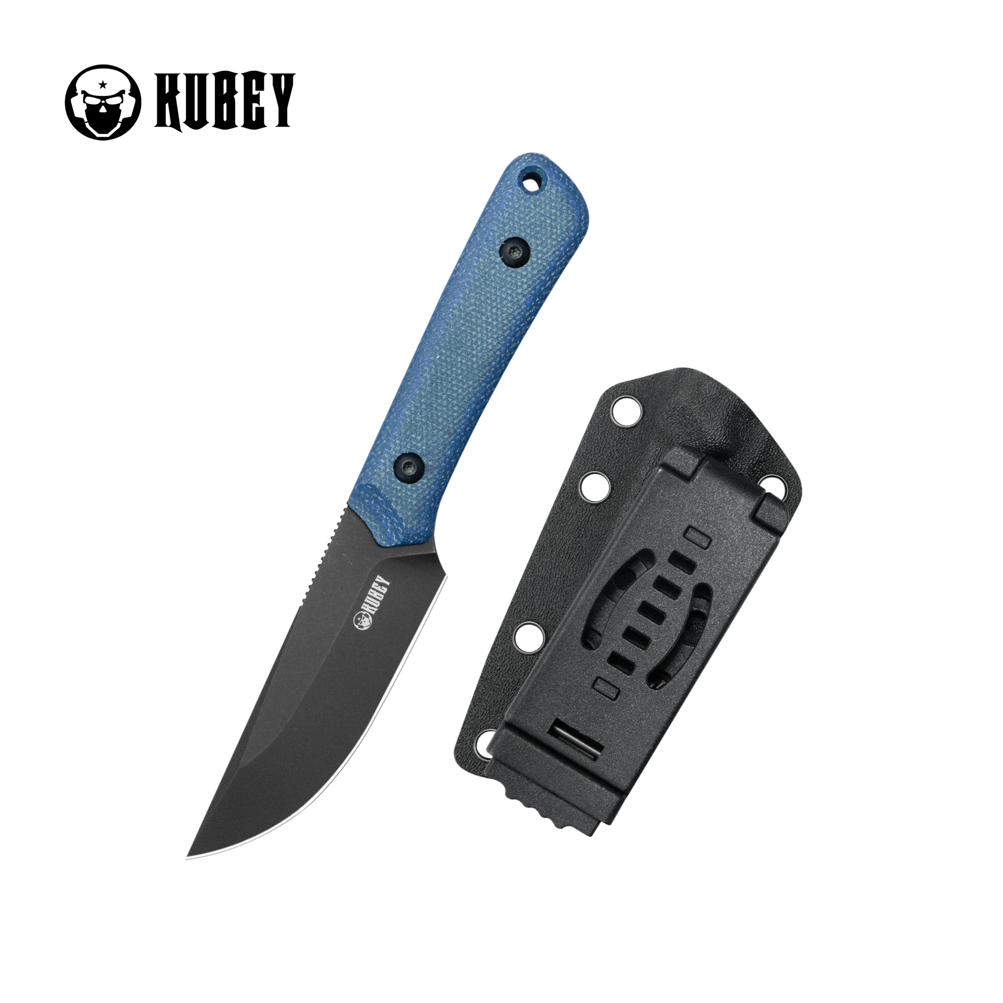 Kubey Thorn Fixed Blade Knife Blue Micarta Handle 2.8" Blackwash 14C28N Blade KU413D